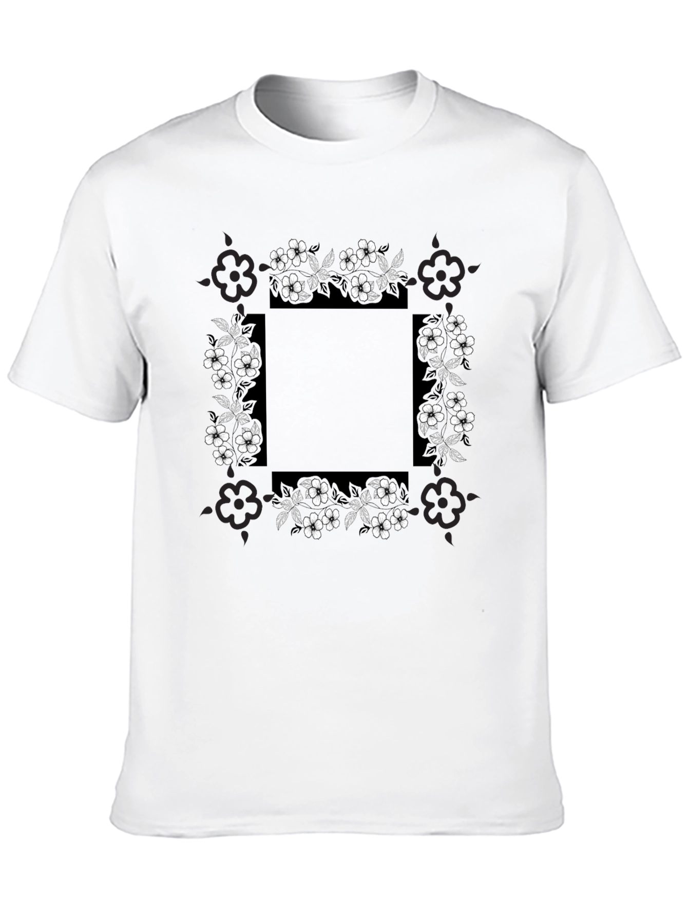 Black Floral Border Graphic Print T-Shirt view 10