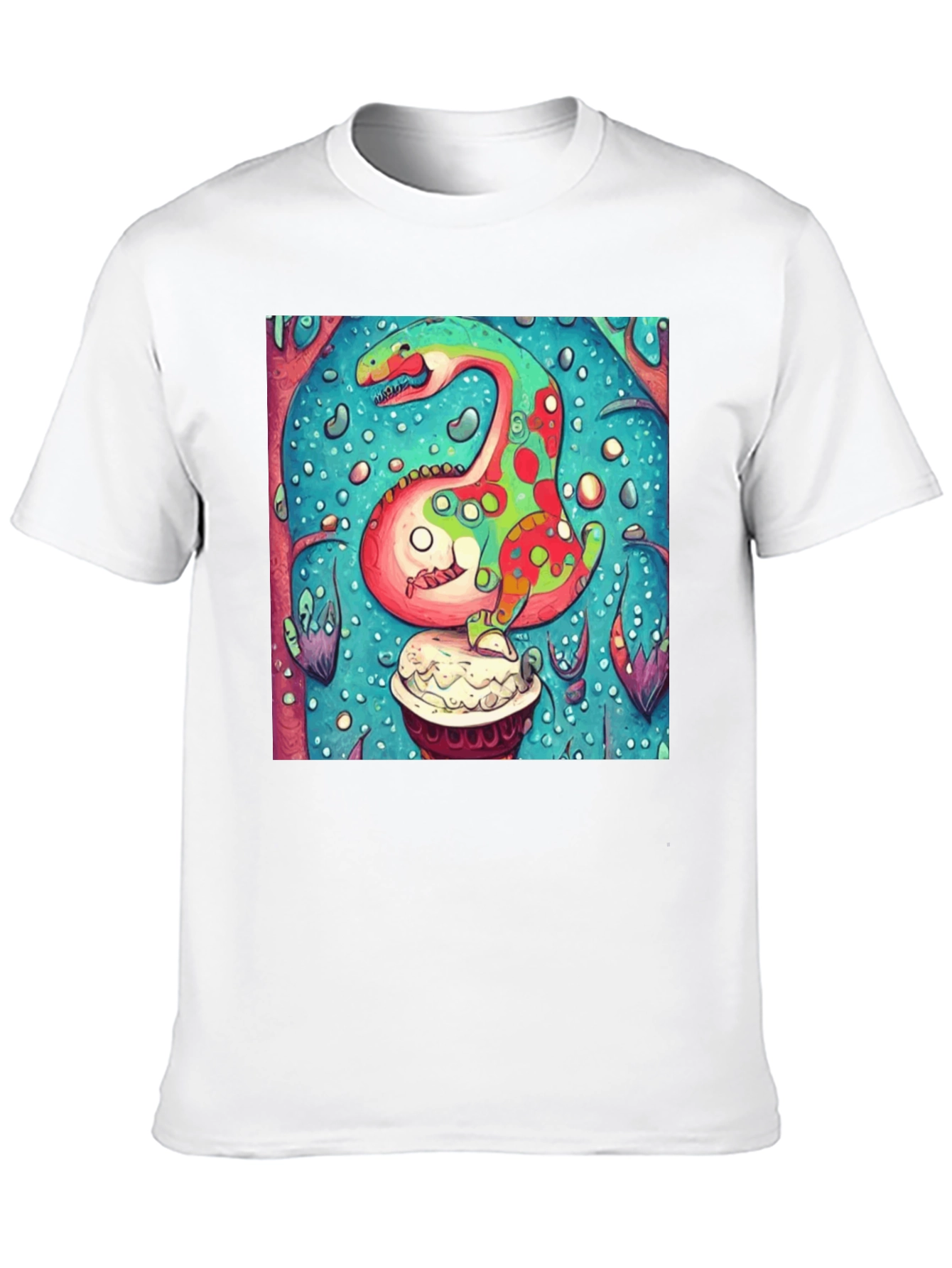 Black Dinosaur Cupcake Graphic T-Shirt - Unique Art Tee view 10