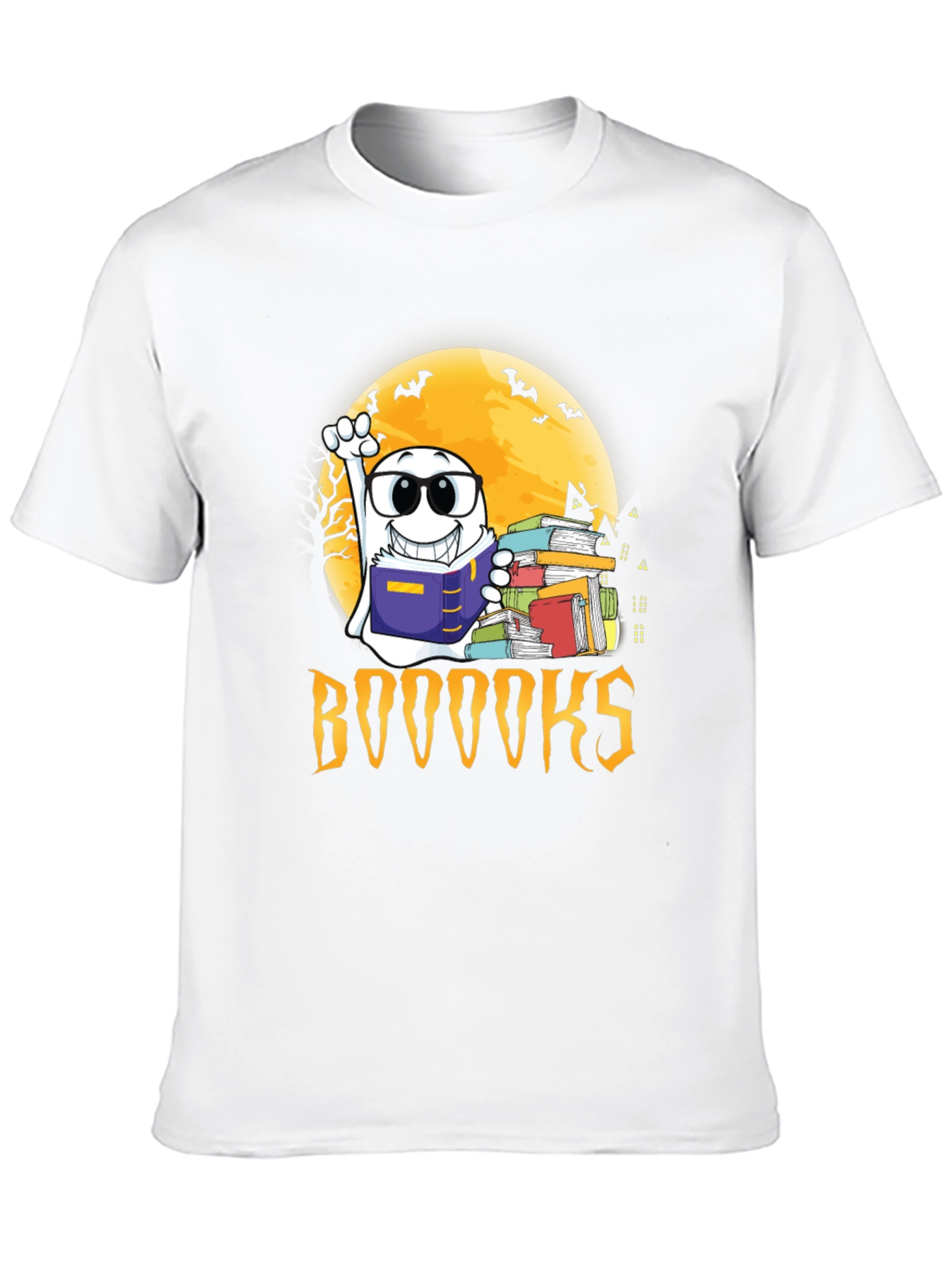 Black Halloween Ghost Reading BOOOOOKS T-Shirt view 10