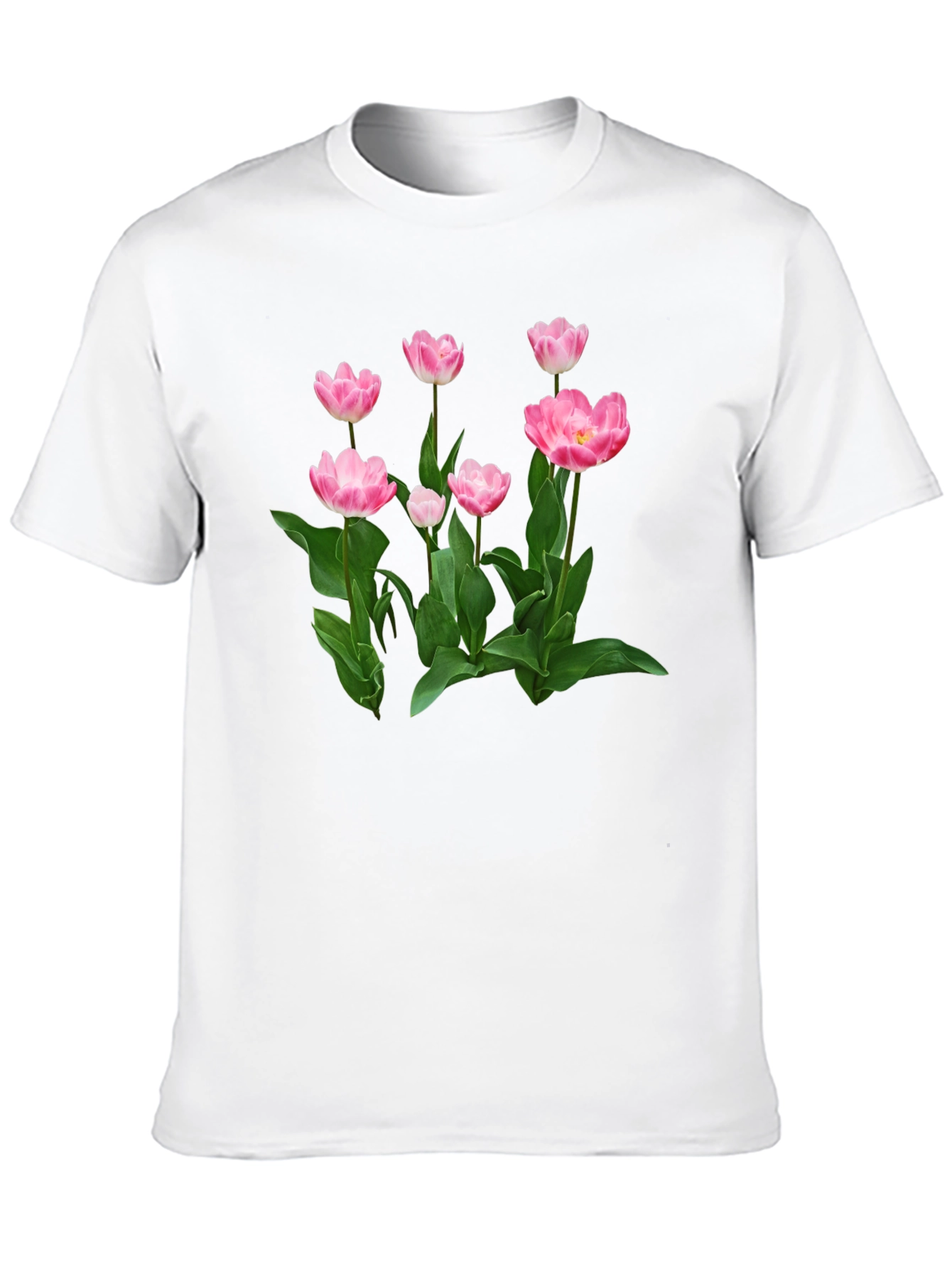 Black Floral Print T-Shirt - Pink Tulip Design view 10