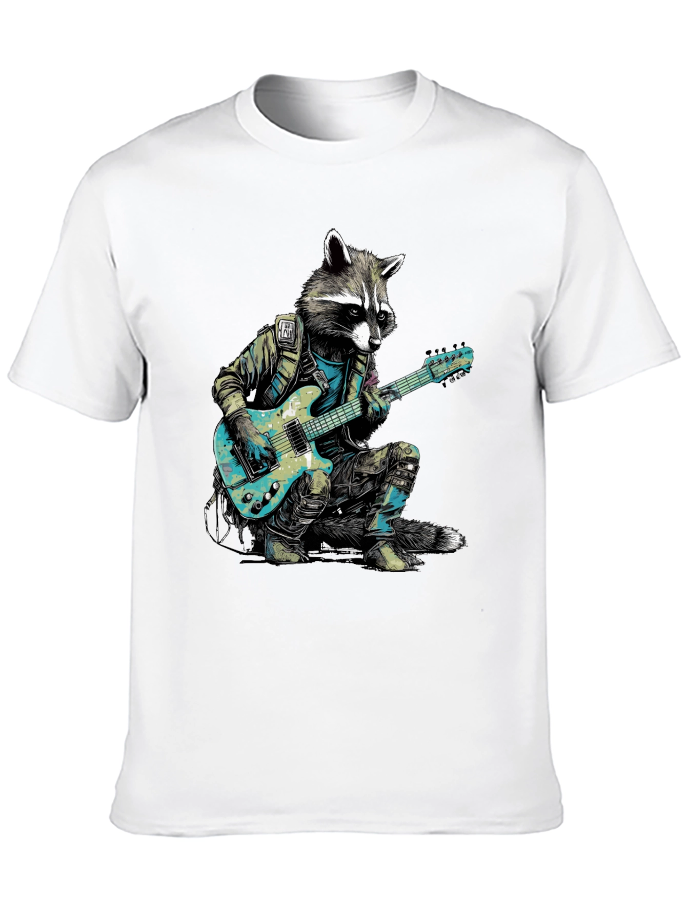 Black Raccoon Rocker Graphic Tee - Cool Animal Guitar T-Shirt view 10