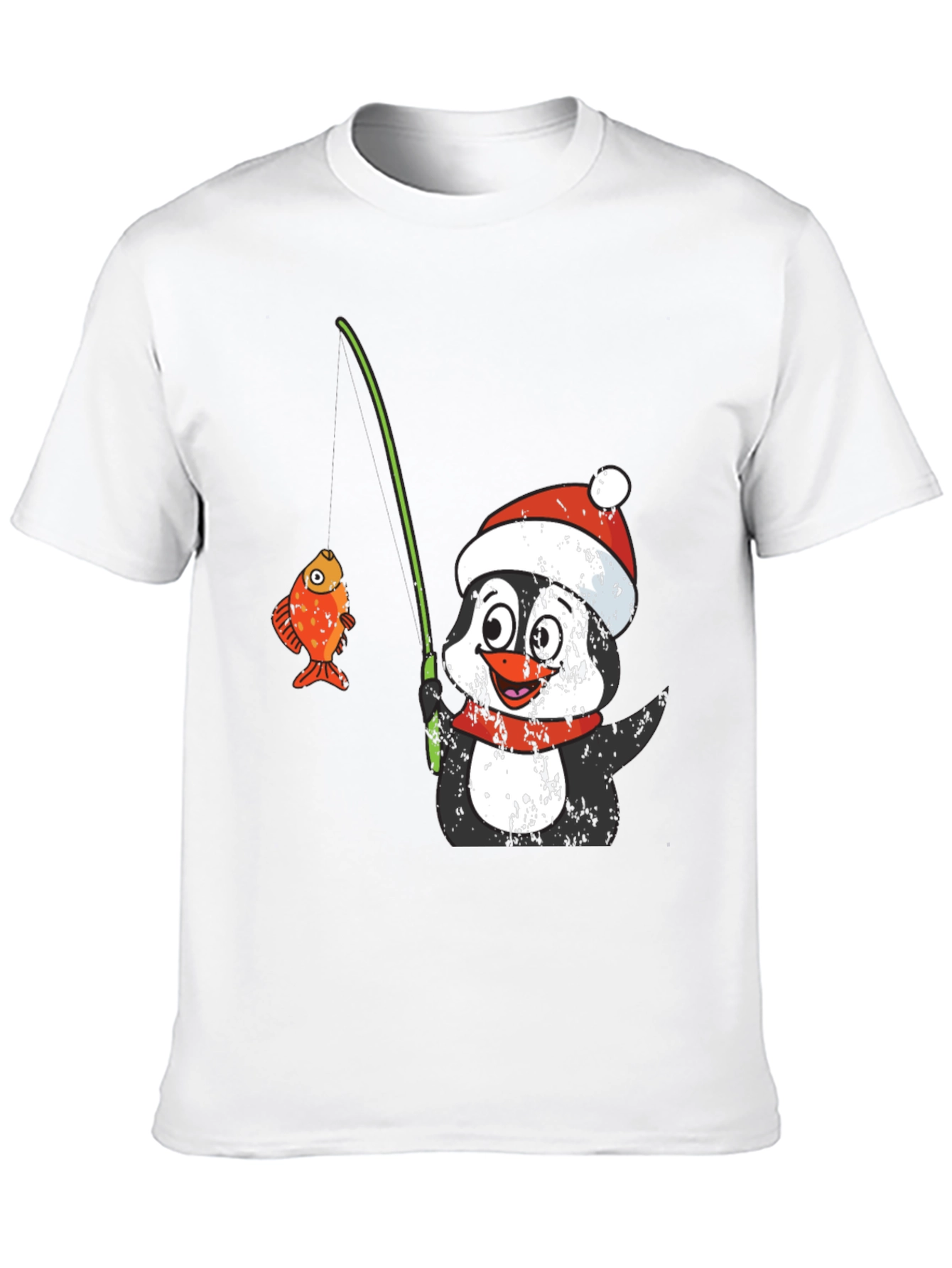 Black Penguin Fishing T-Shirt - Festive Holiday Wear view 10