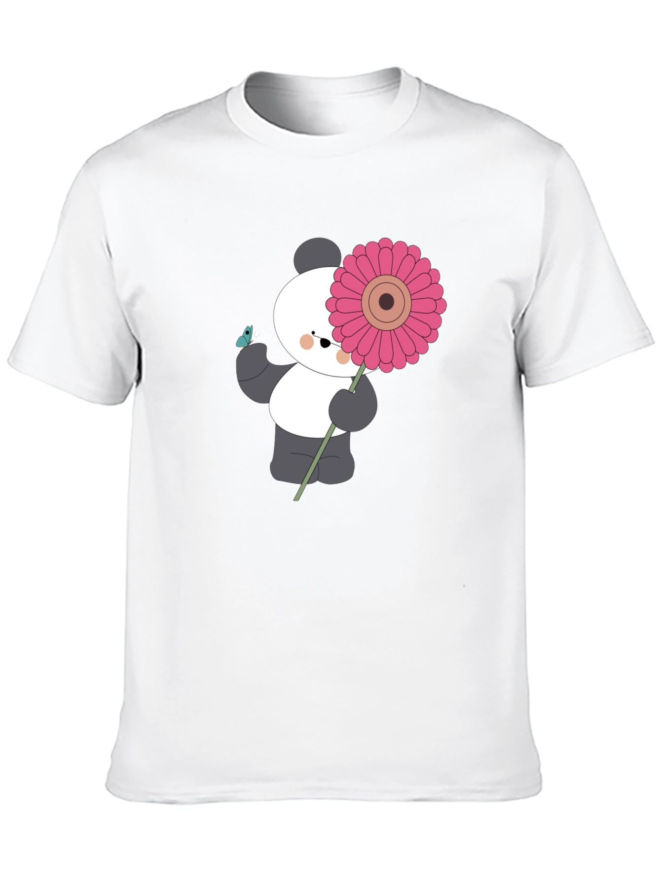 Black Panda with Flower Graphic Black T-Shirt view 10