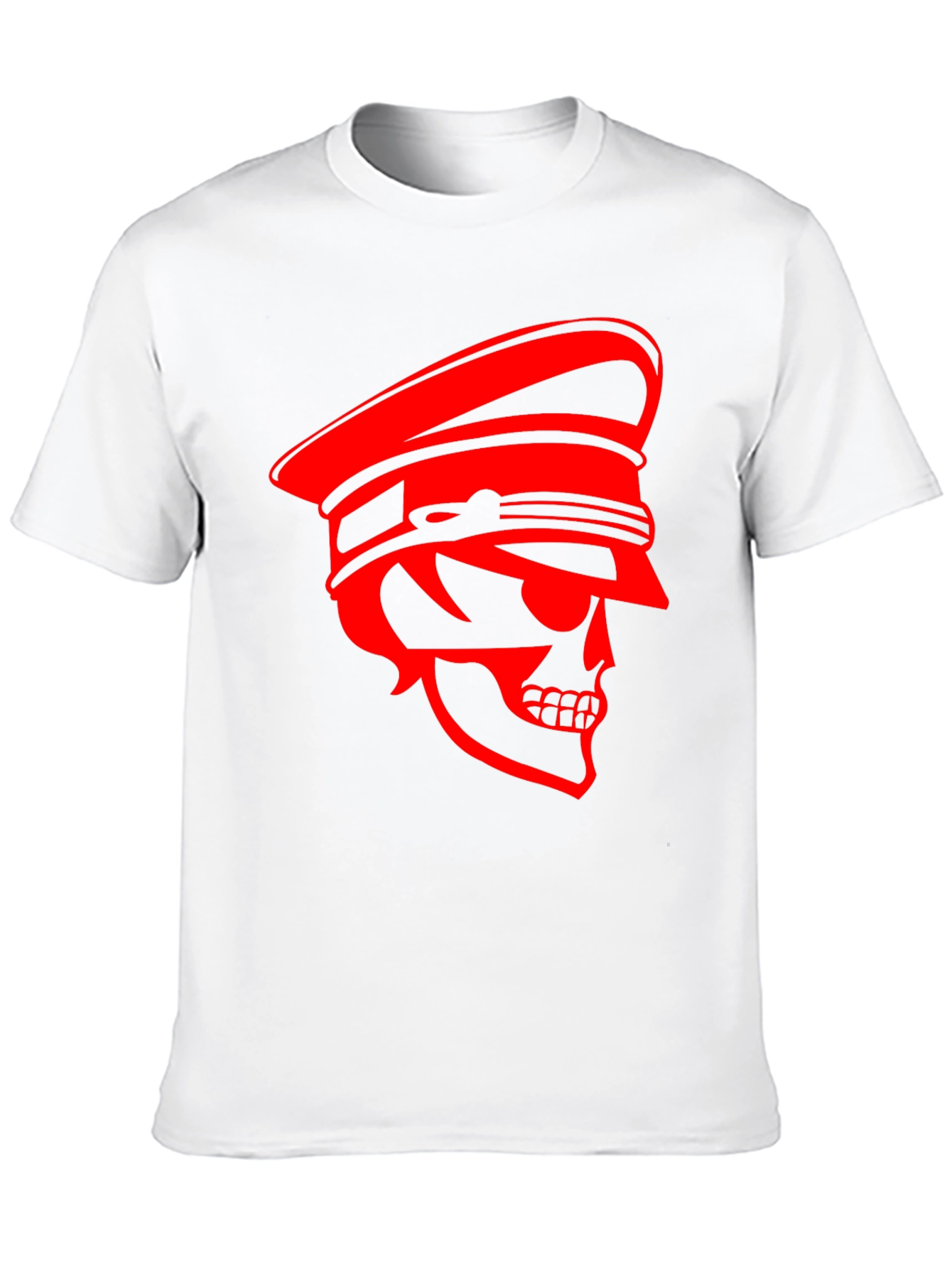 Black Skull Captain Graphic Tee - Bold Red Design on Black Cotton view 10