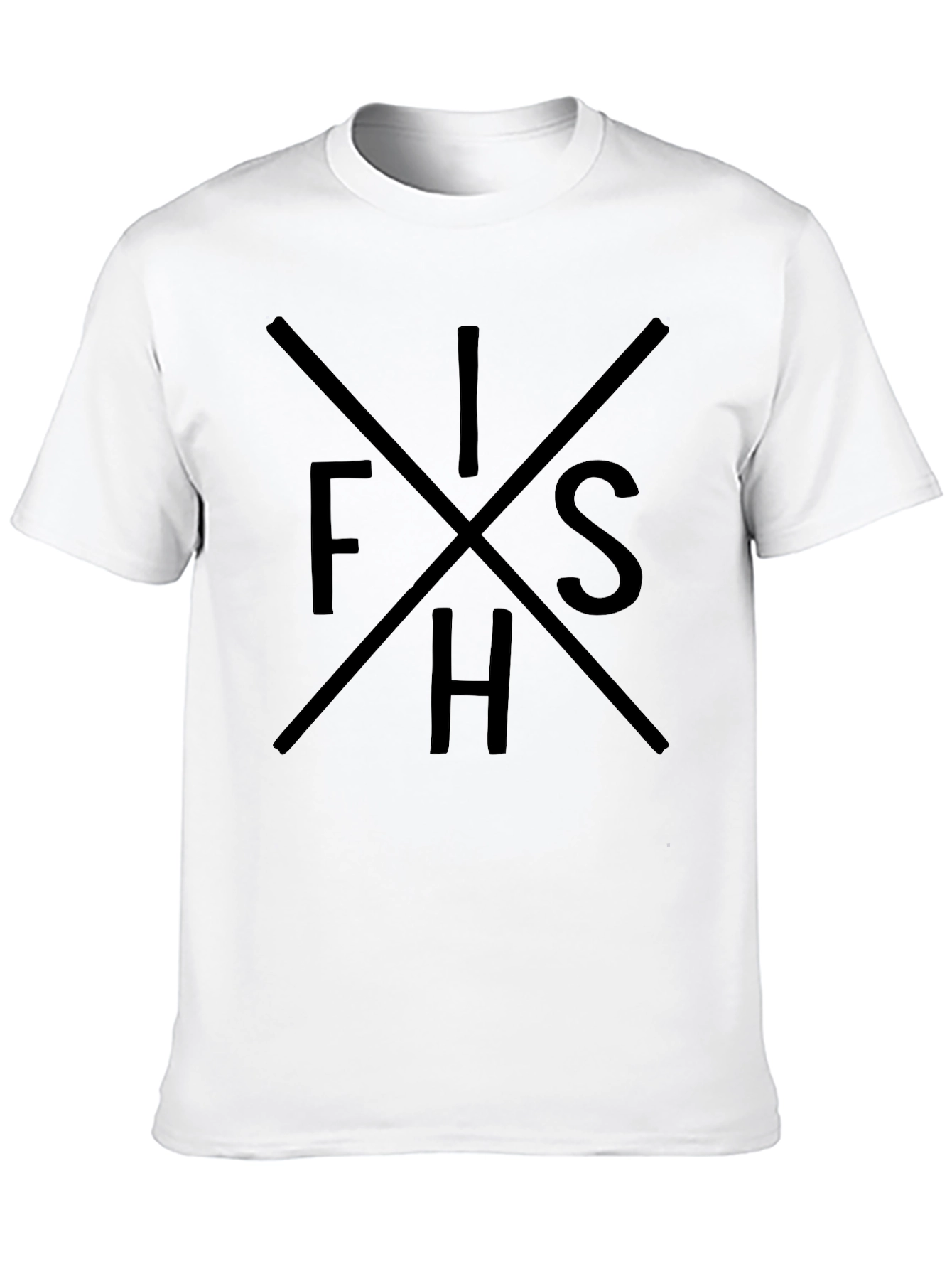 Black FISH Graphic Tee - Black Crew Neck Cotton T-Shirt view 10