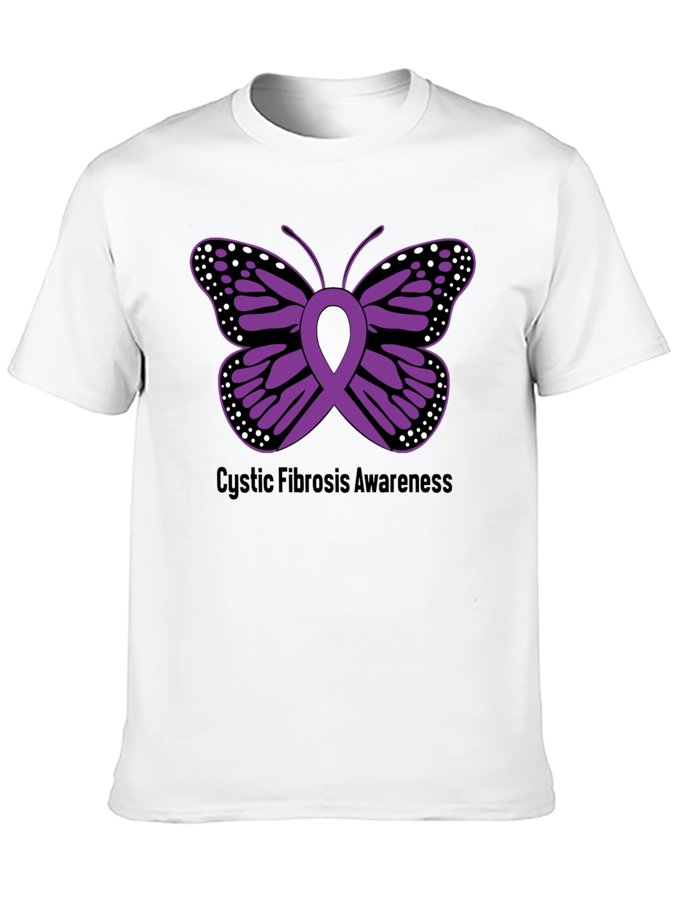 Black Cystic Fibrosis Awareness Butterfly Ribbon T-Shirt view 10