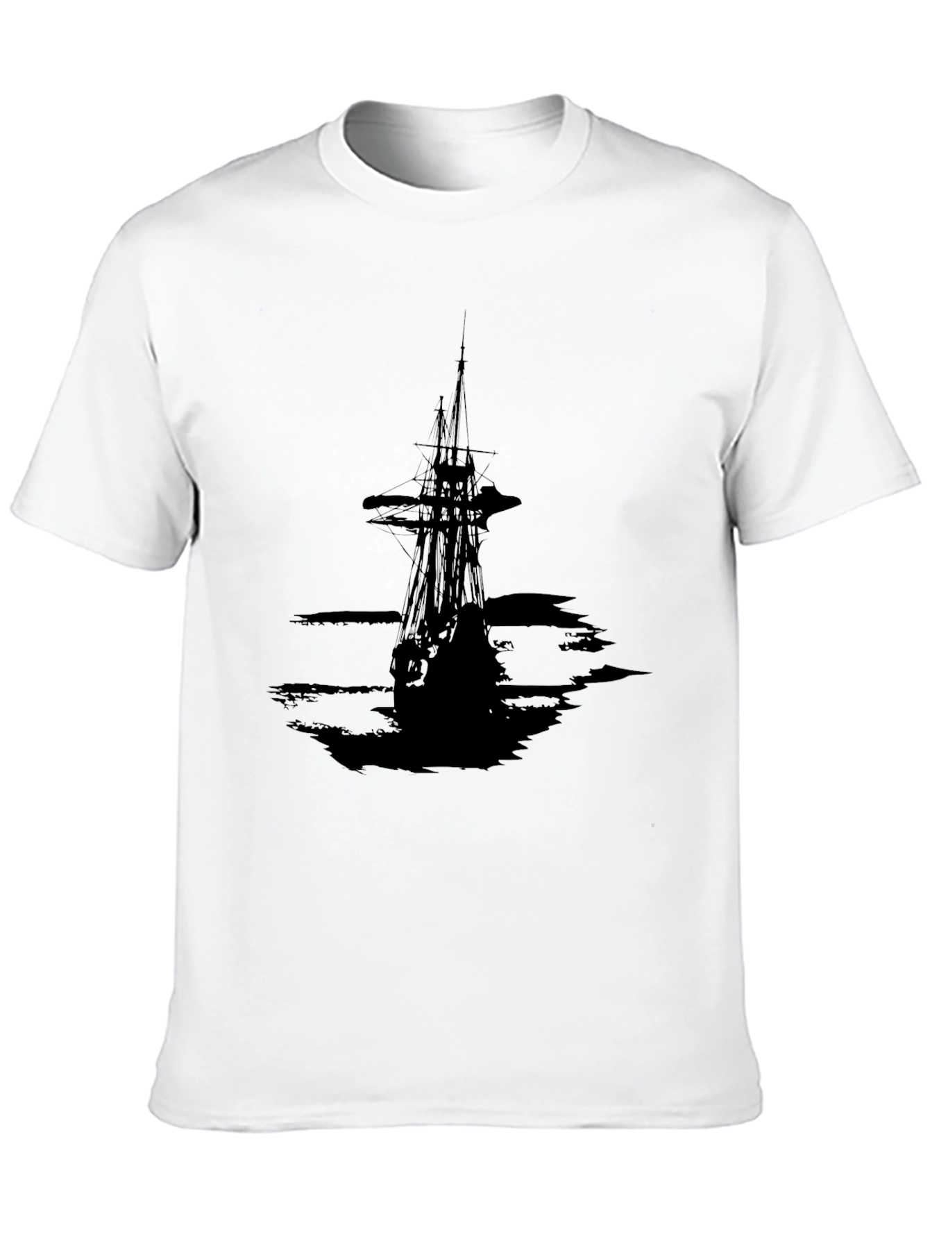 Men's Black T-Shirt with Pirate Ship Graphic - 10