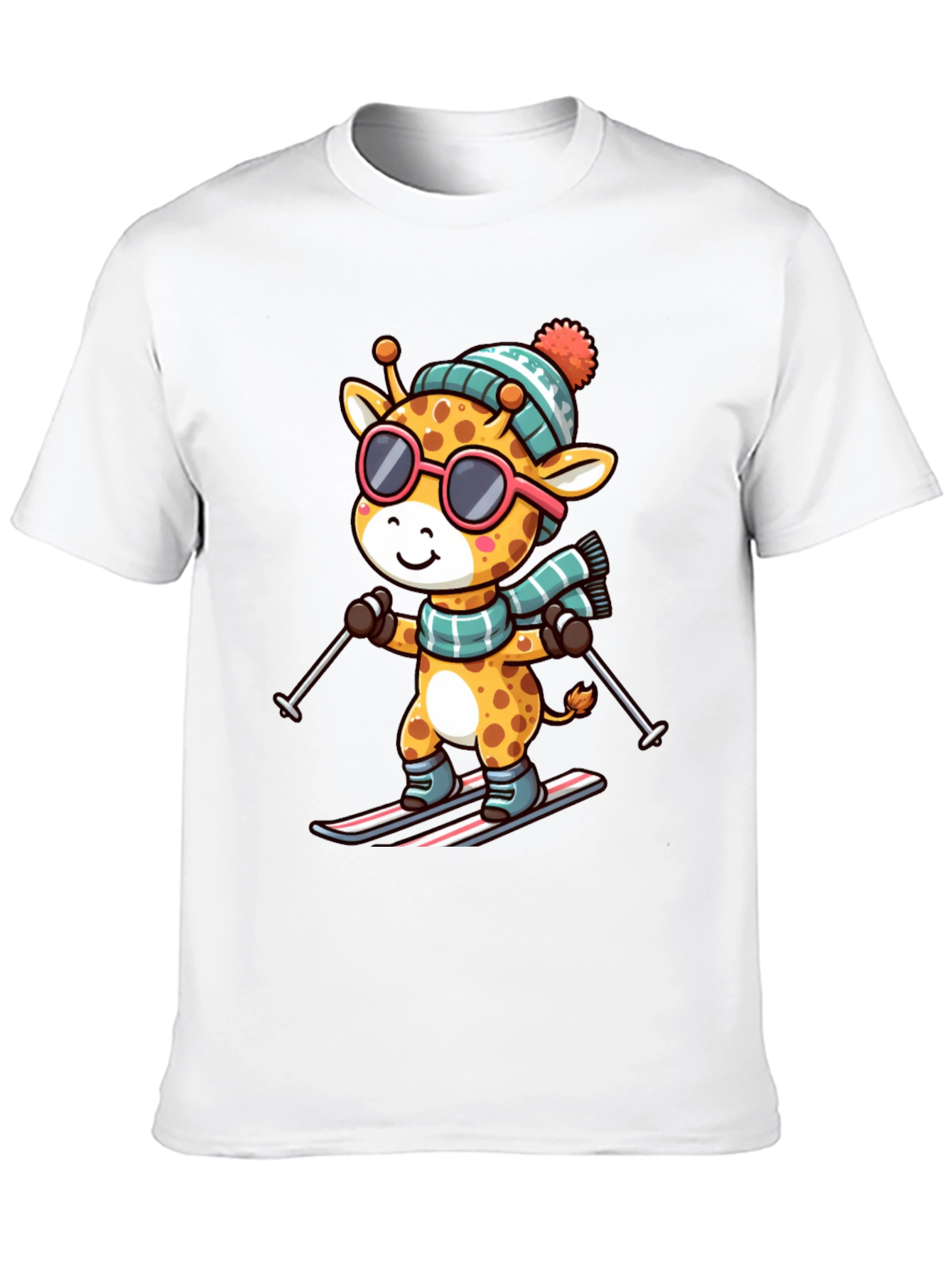 Black Giraffe Skiing T-Shirt - Fun Winter Apparel view 10