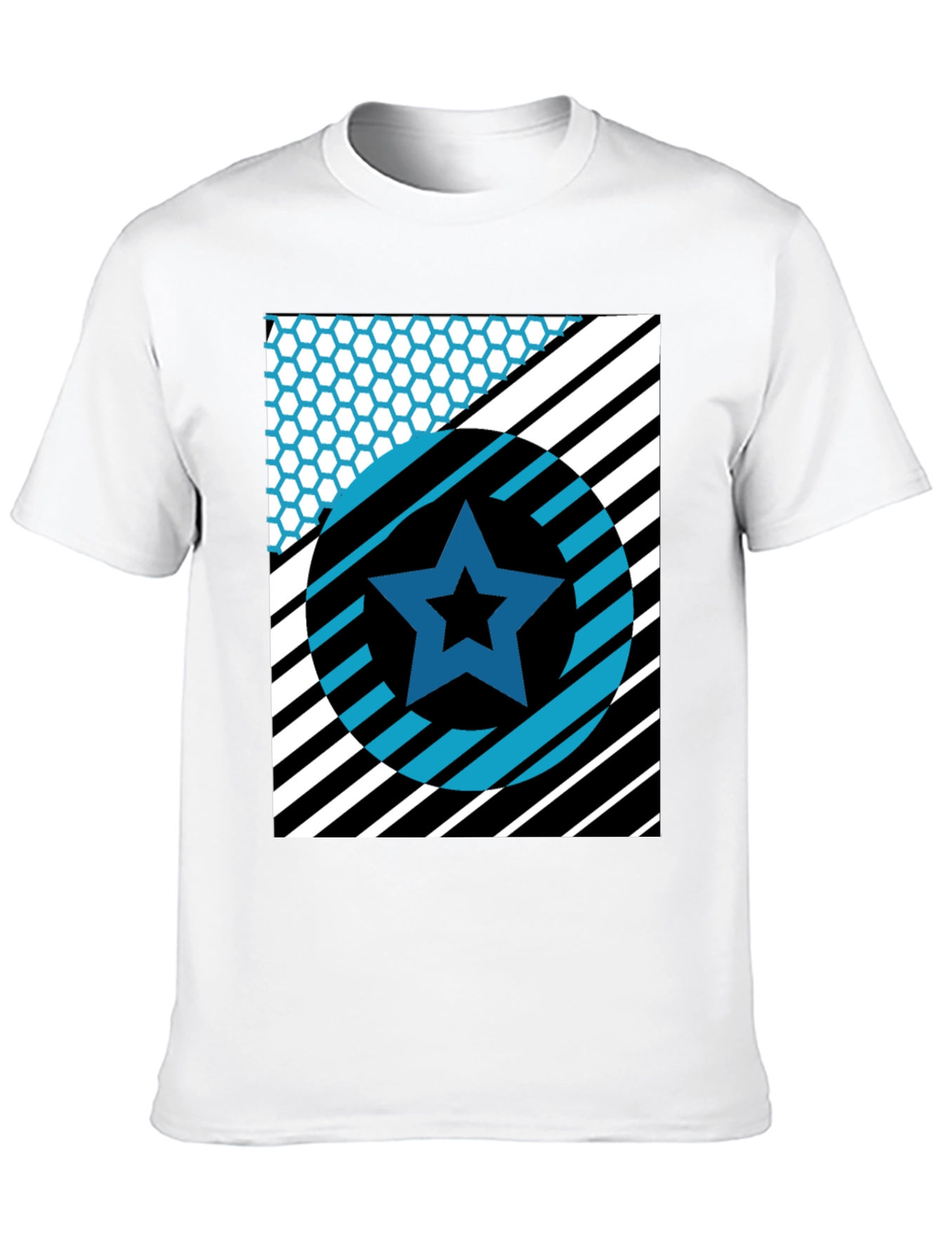Black Geometric Star Graphic Tee - Black Cotton T-Shirt view 10
