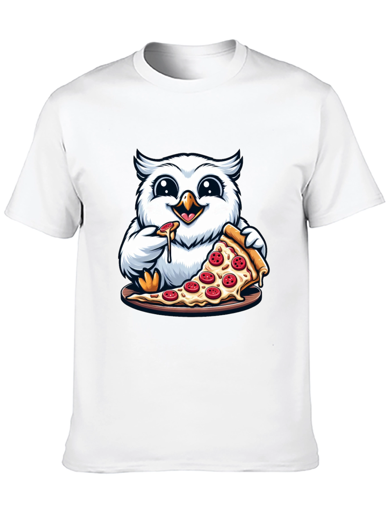 Black Owl Pizza Lover T-Shirt - Cute Cartoon Graphic Tee view 10