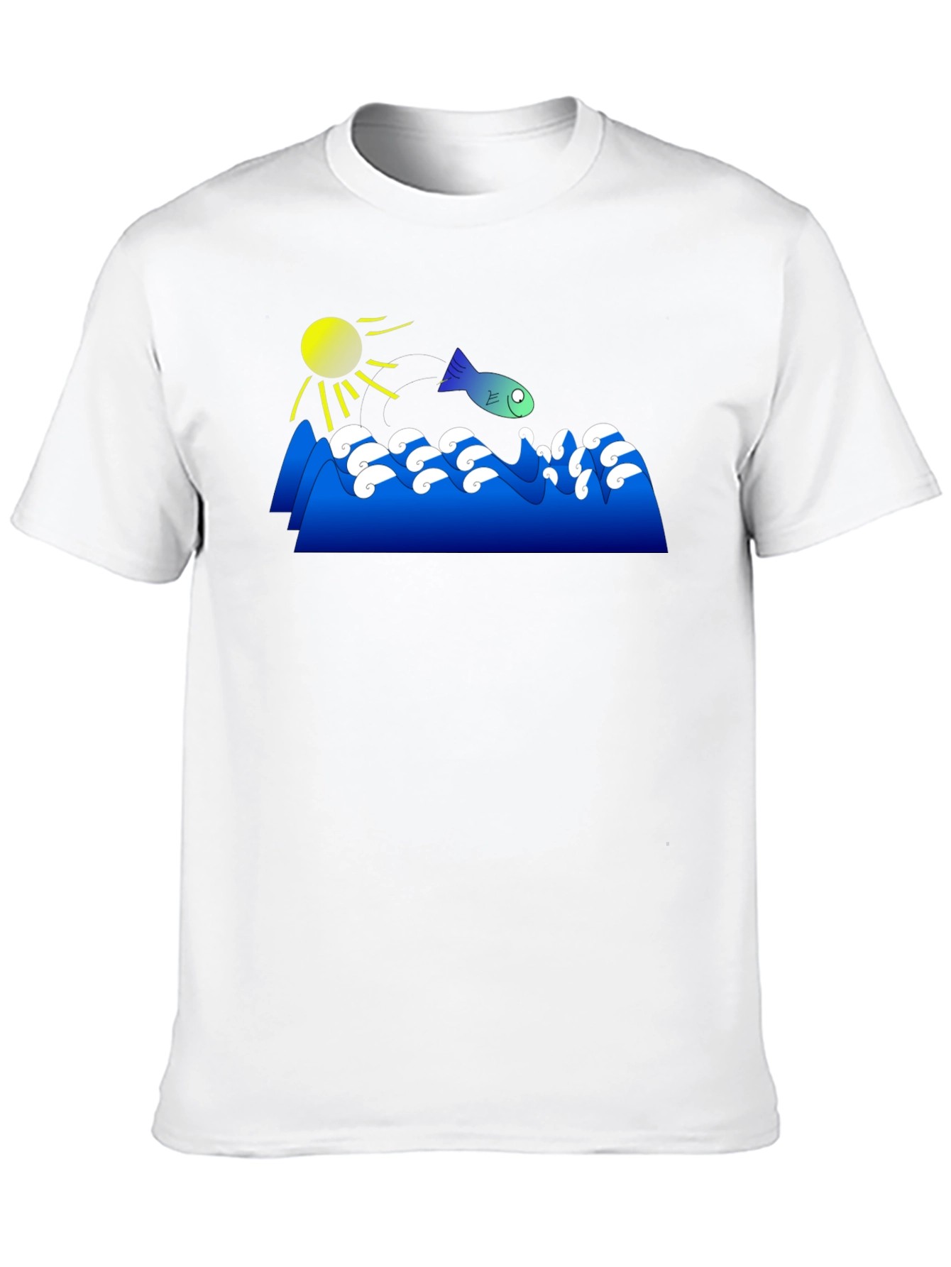 Black Cartoon Fish Jumping Waves Graphic Black T-Shirt view 10