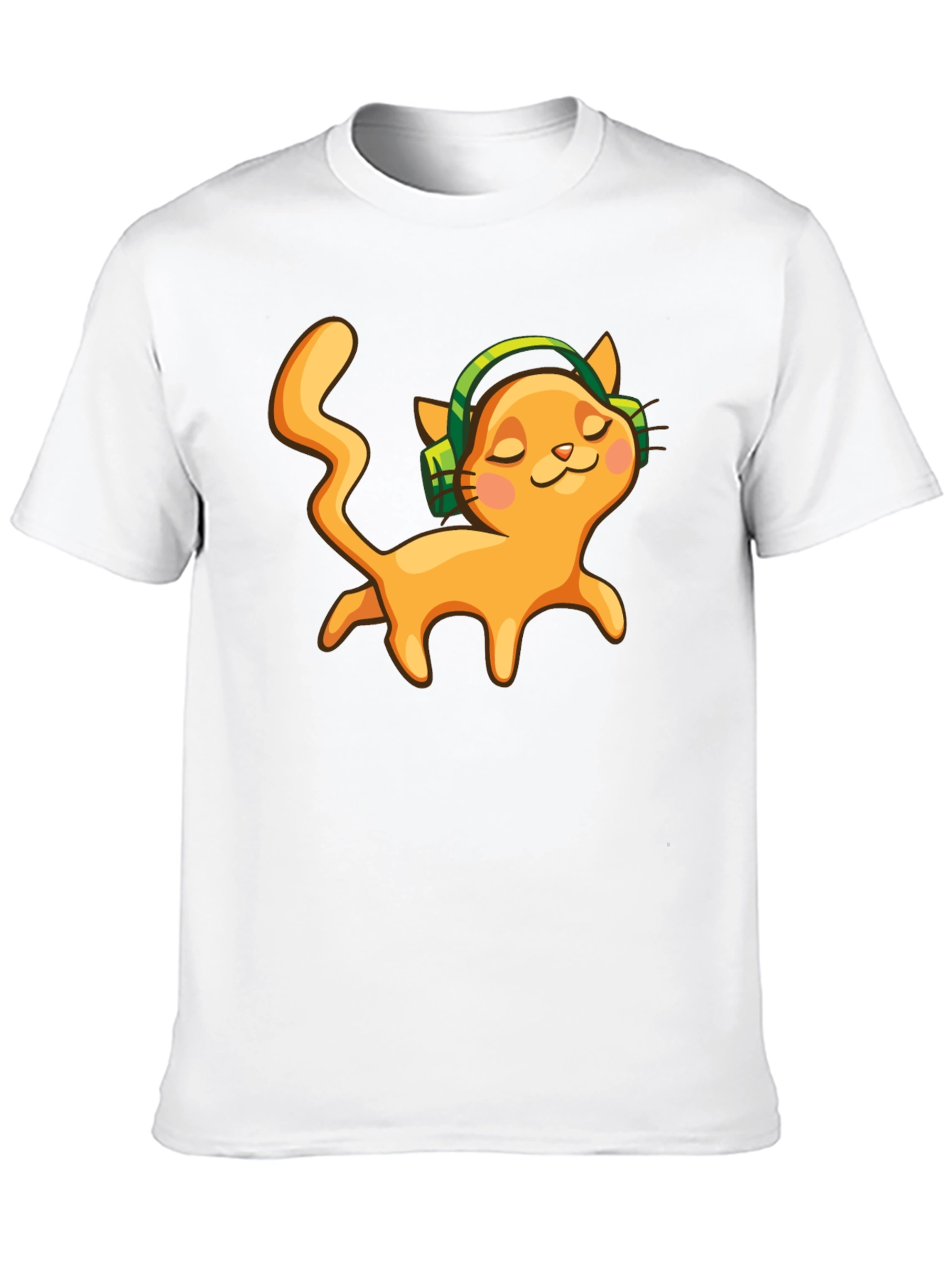 Black Cat with Headphones Black Graphic Tee view 10