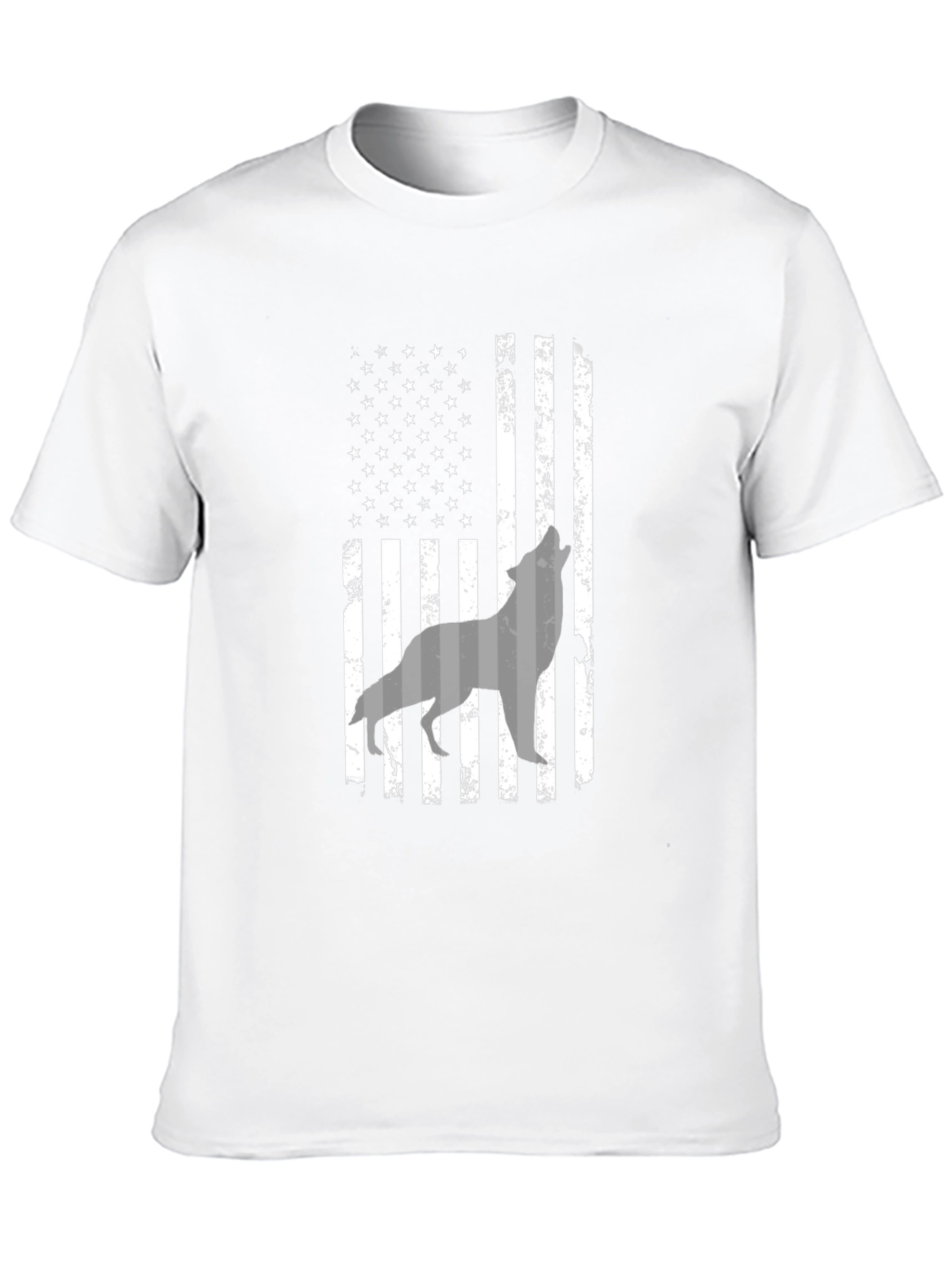 Black American Flag Wolf Graphic Print Men's T-Shirt view 10