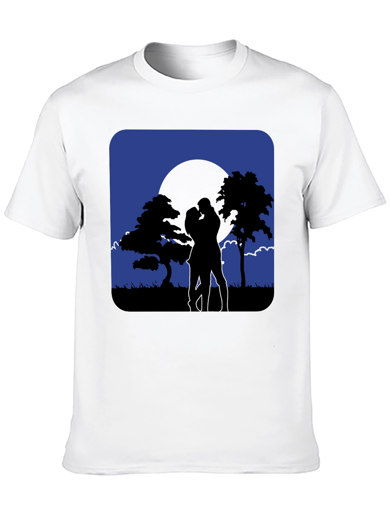 Black Romantic Moonlight Kiss Silhouette T-Shirt view 10