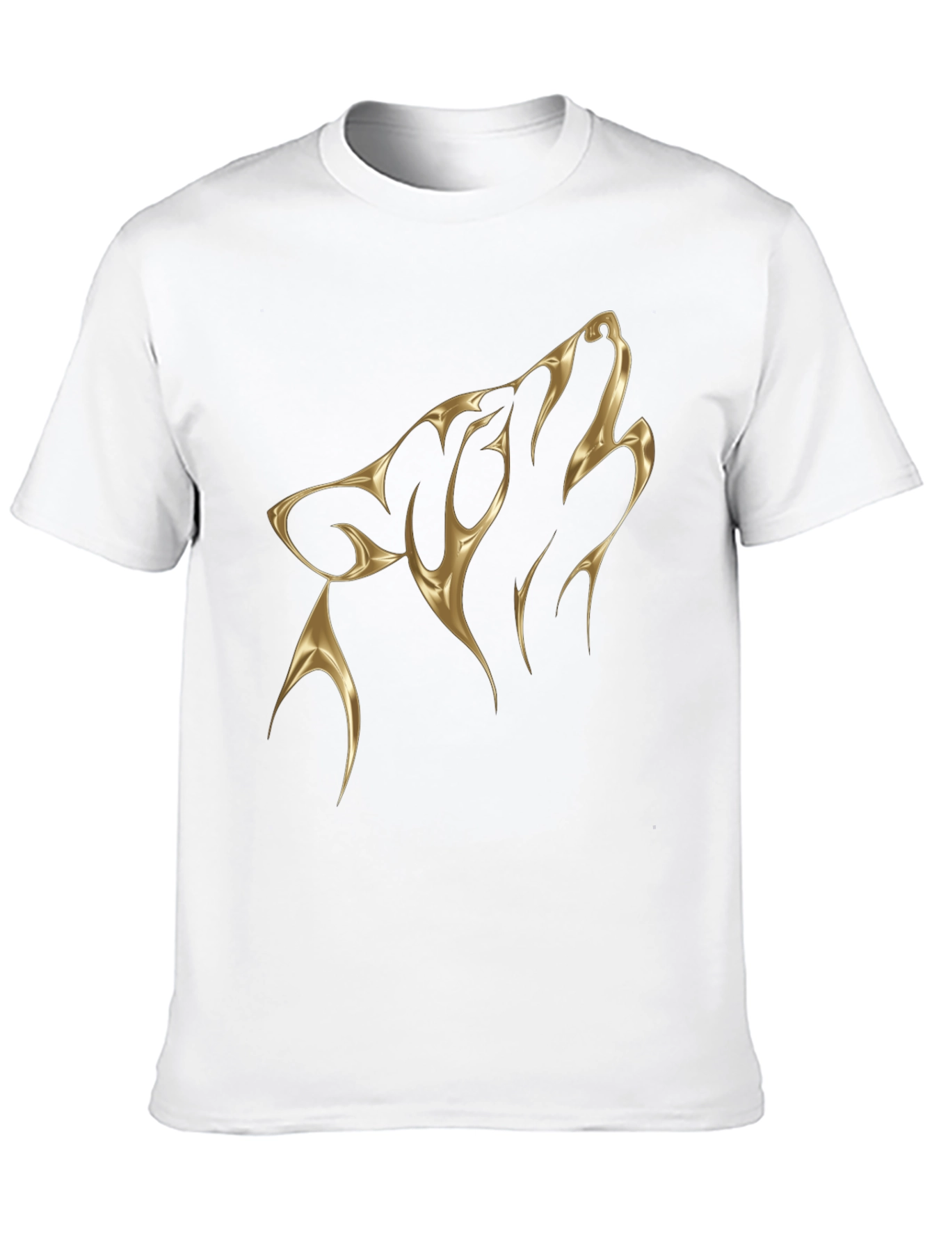 Black Men's Black T-Shirt with Golden Wolf Design view 10