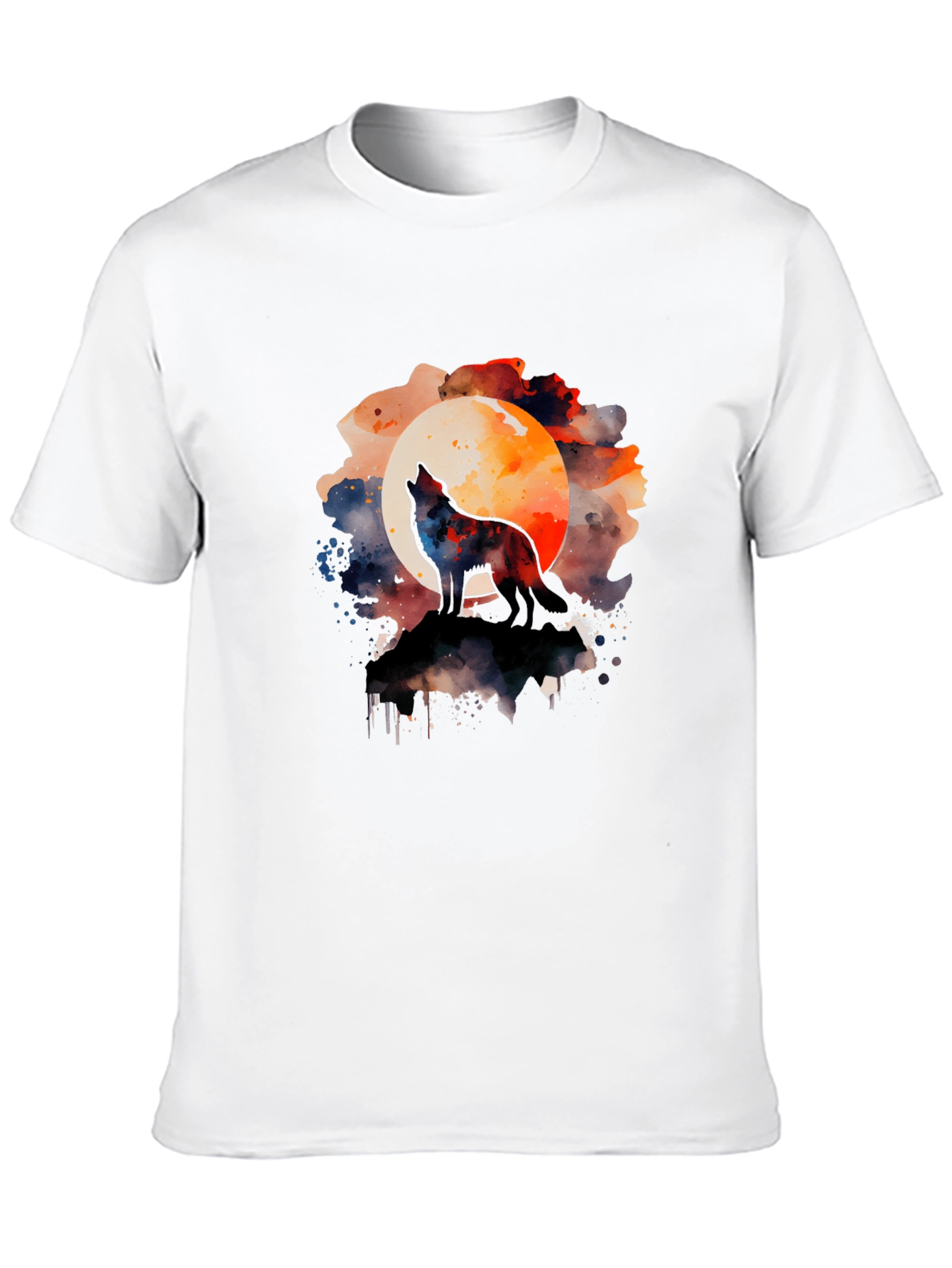 Black Wolf Howling Moon Watercolor Graphic Tee - Black view 10