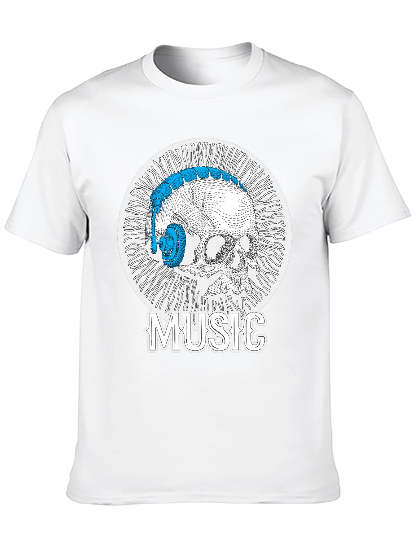 Black Skull Music Headphones T-Shirt - Cool Graphic Tee view 10