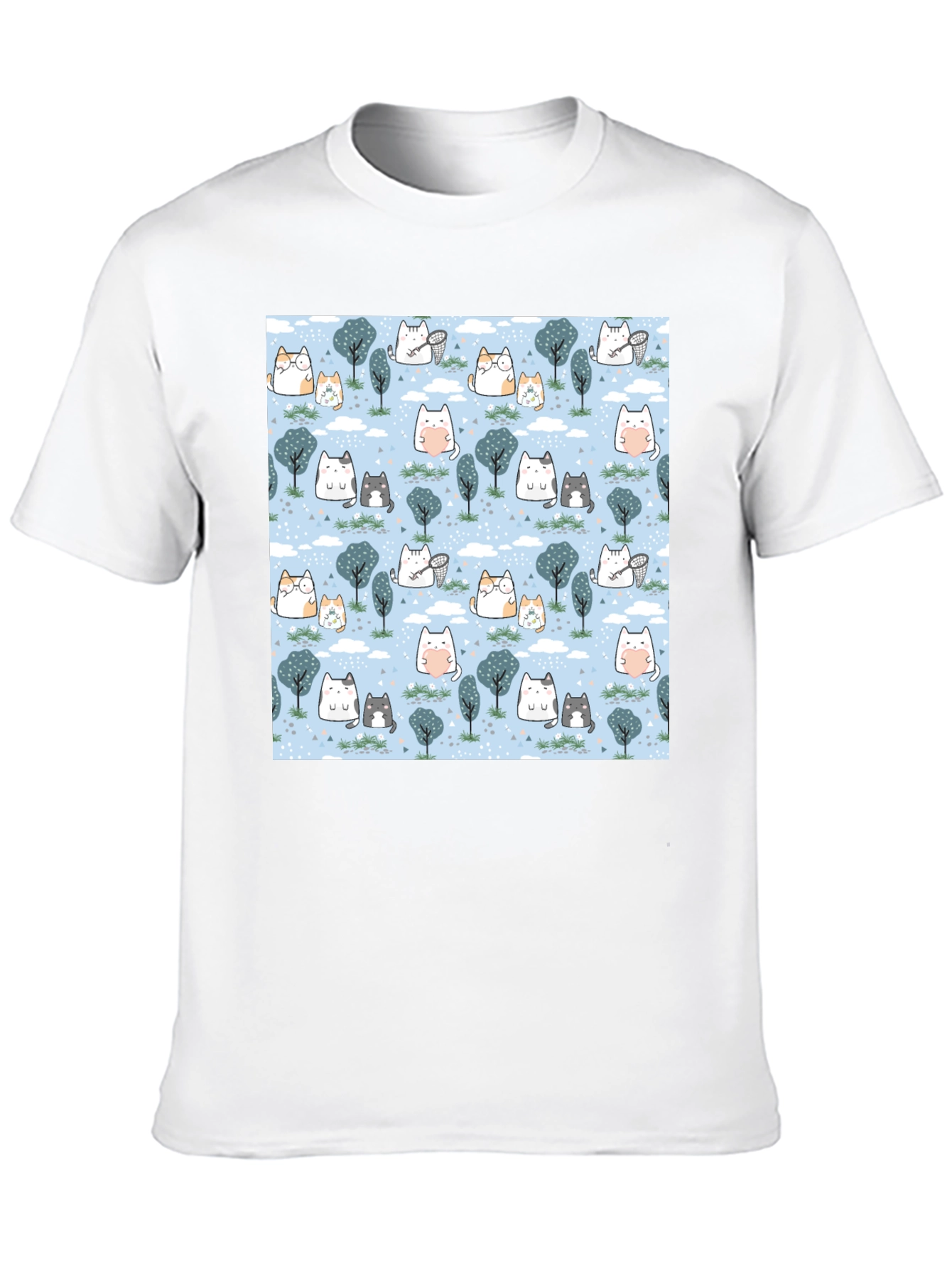 Black Cute Cat & Tree Print T-Shirt view 10