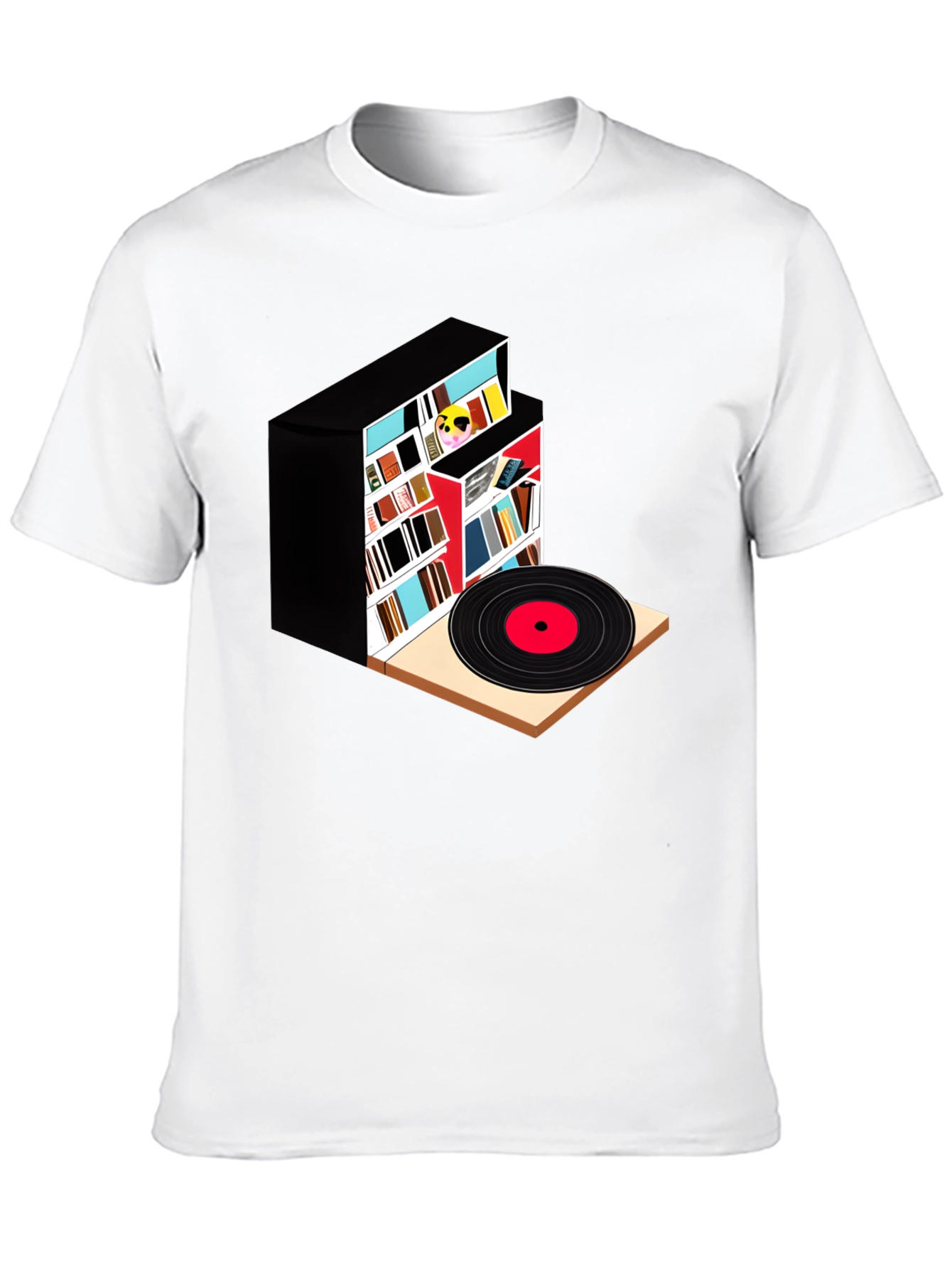 Black Bookcase and Vinyl Record T-Shirt view 10