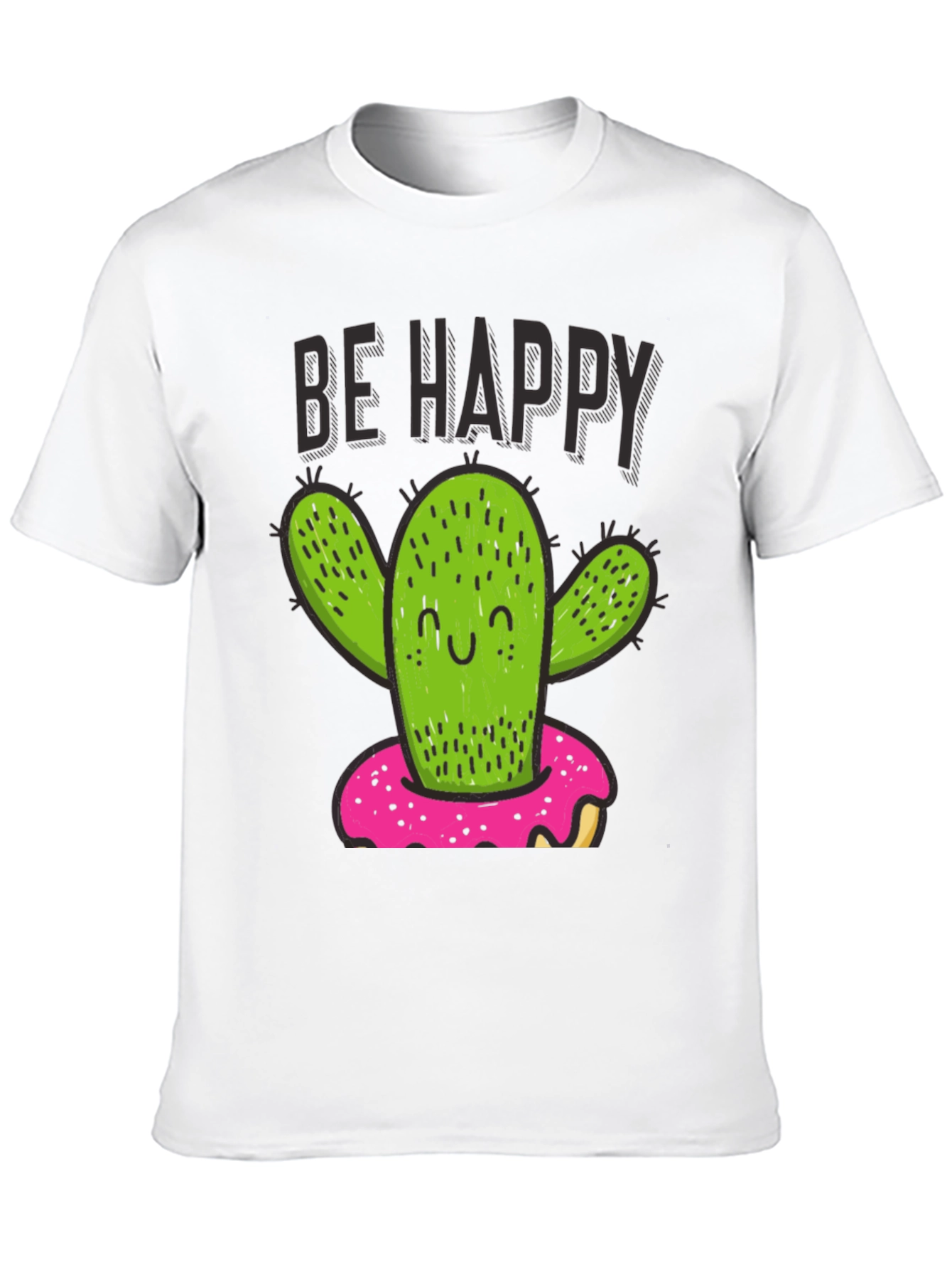 Black Be Happy Cactus Doughnut Graphic T-Shirt view 10