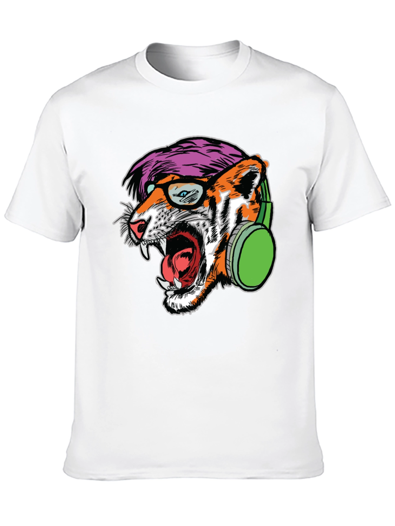Black Cool Tiger Graphic Tee - Headphones & Glasses view 10