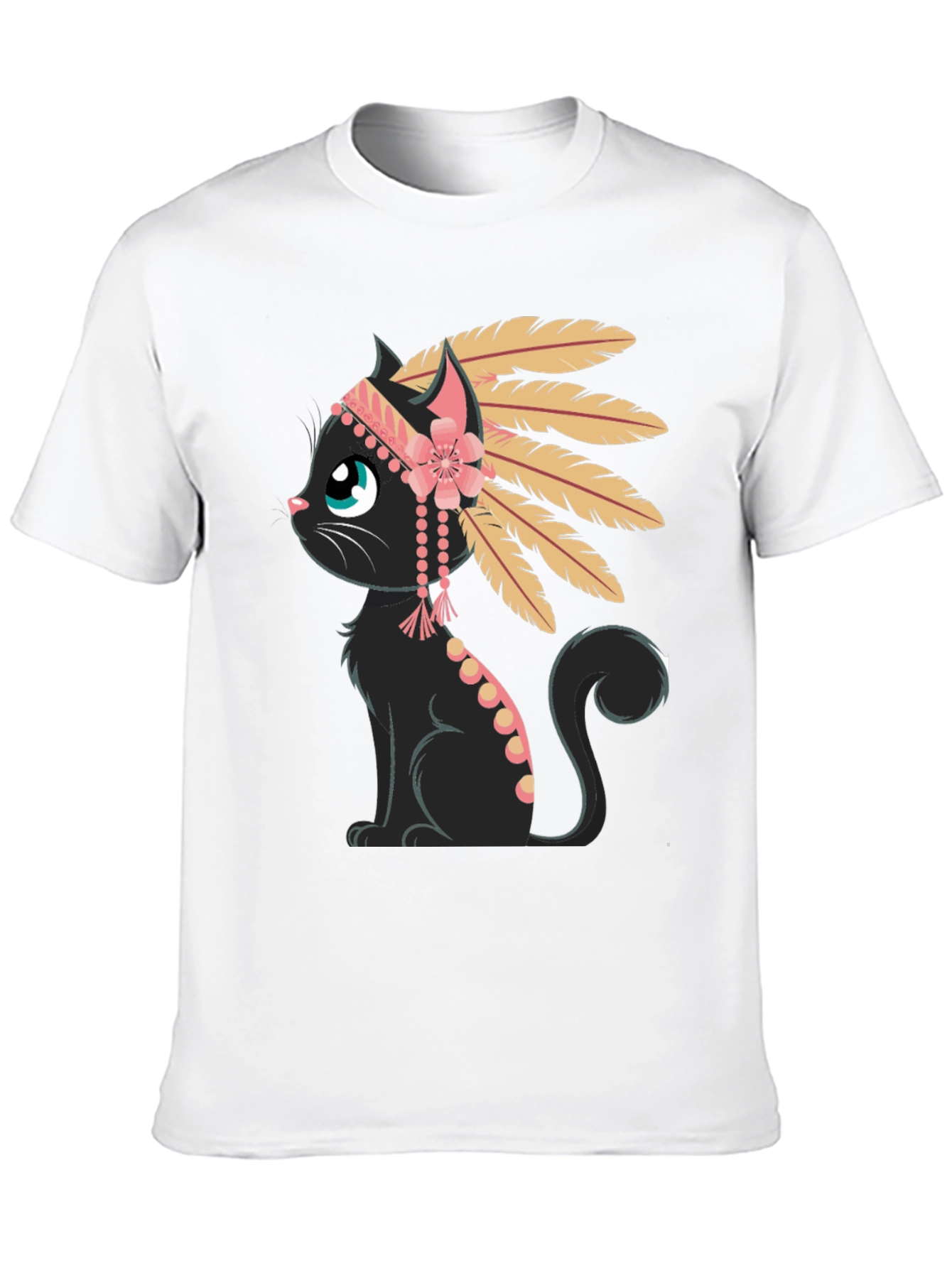 Black Indian Cat T-Shirt - Black Tee with Graphic view 10