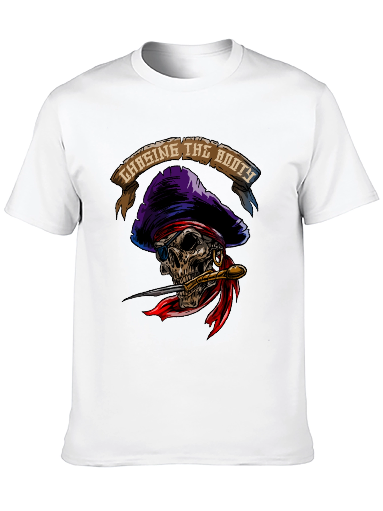 Black Chasing The Booty Pirate Skull Graphic T-Shirt view 10