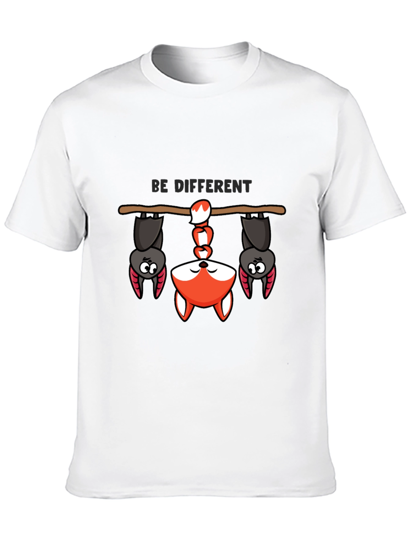 Black Be Different Bat and Fox Tee - Unique Graphic T-Shirt view 10