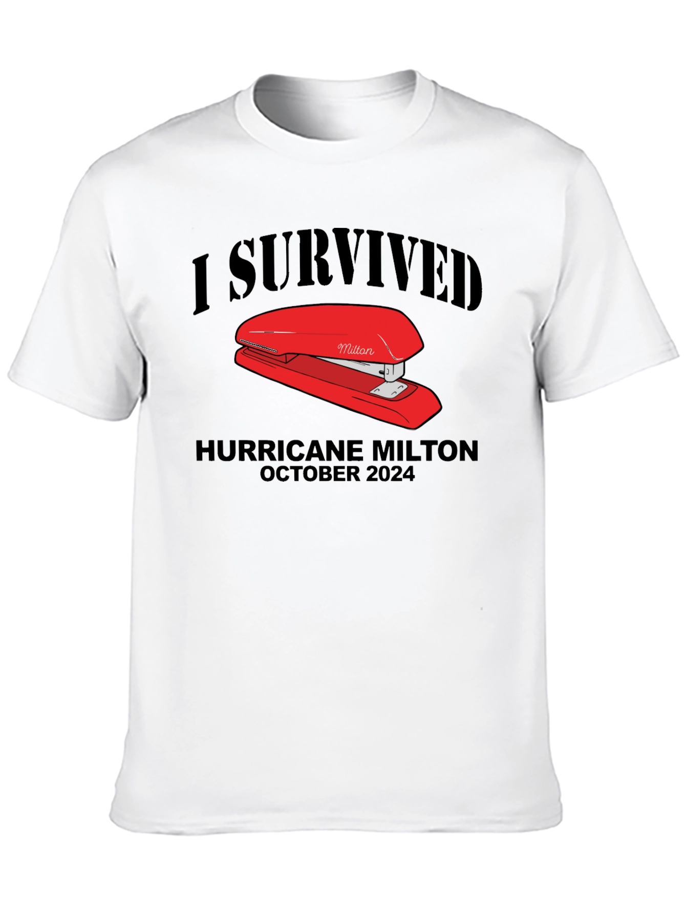 Black I Survived Hurricane Milton Stapler Black T-Shirt view 10