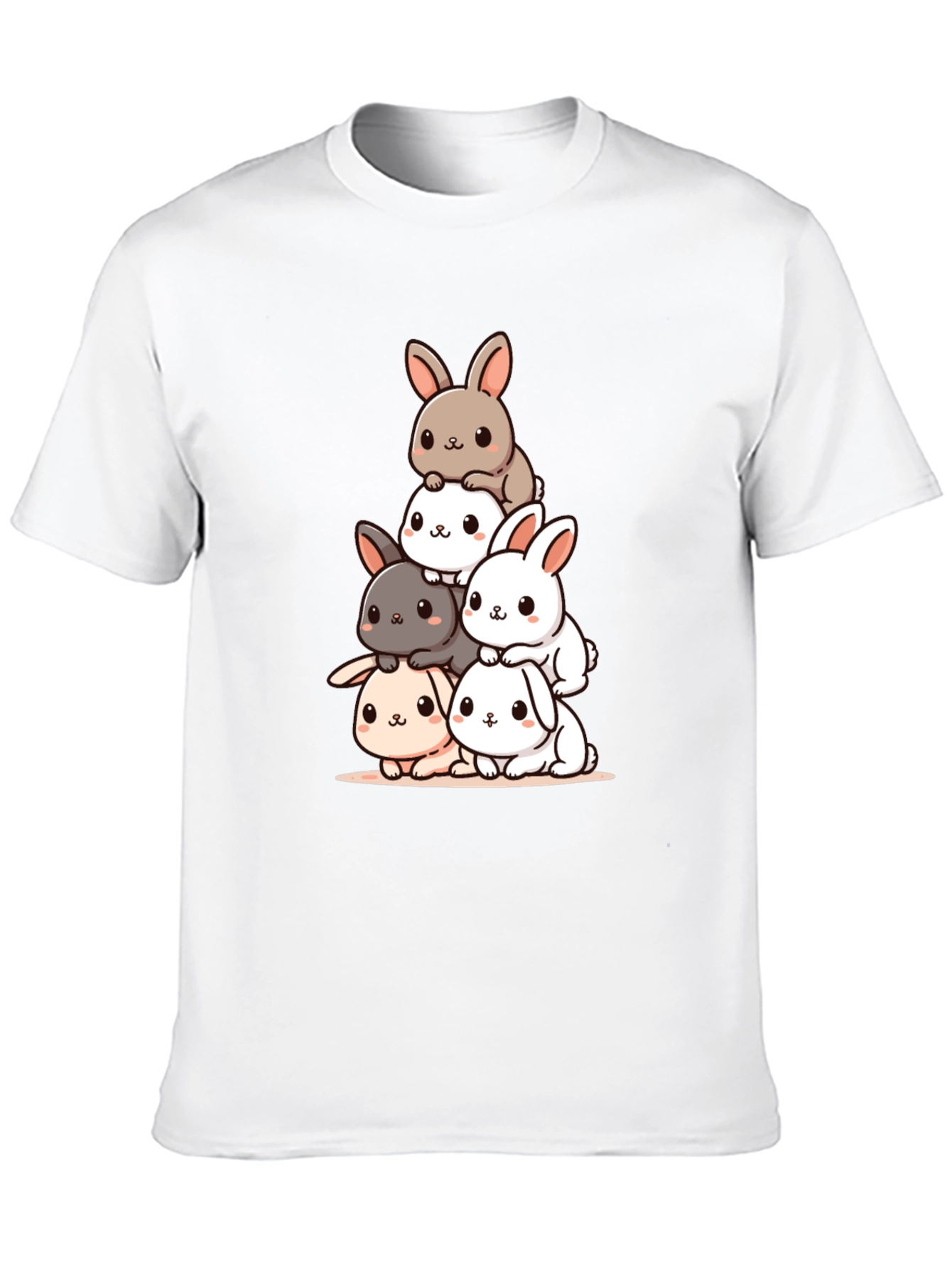 Cute Bunny Stack Graphic Tee - Black Cotton Blend - 10