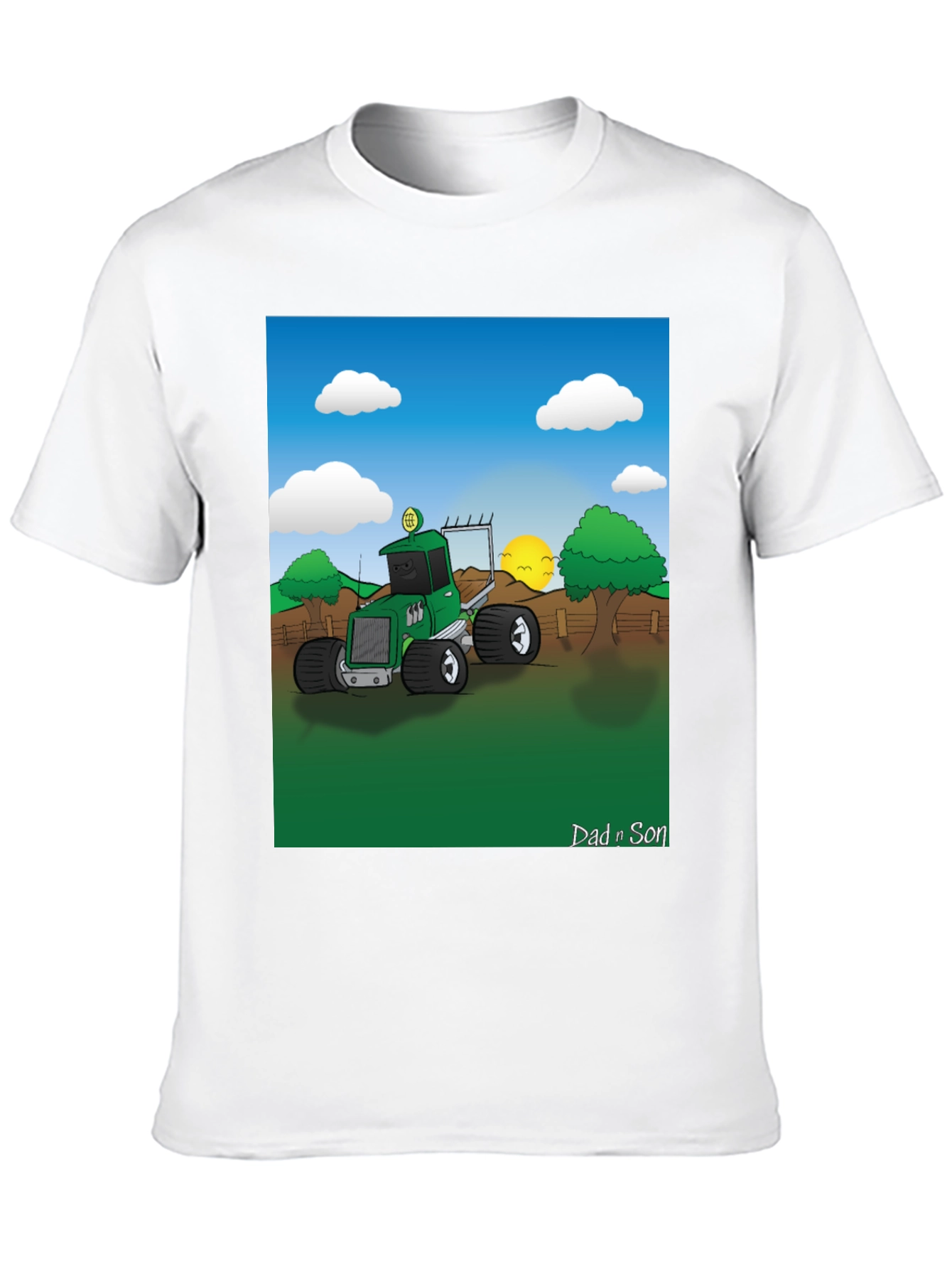 Black Dad n Son Cartoon Tractor Graphic T-Shirt view 10