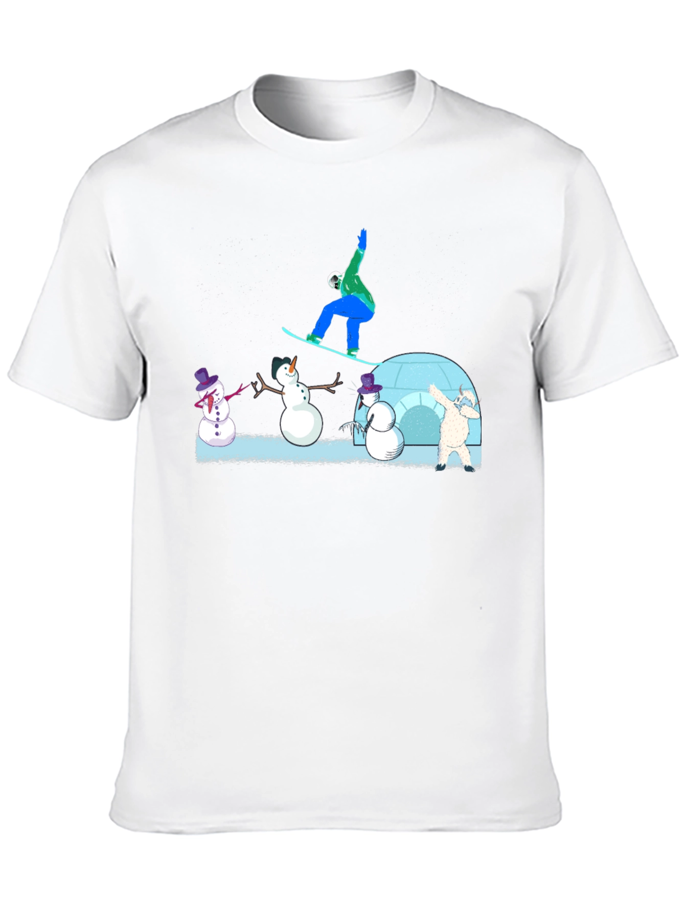 Black Snowboarder and Snowmen Graphic T-Shirt view 10