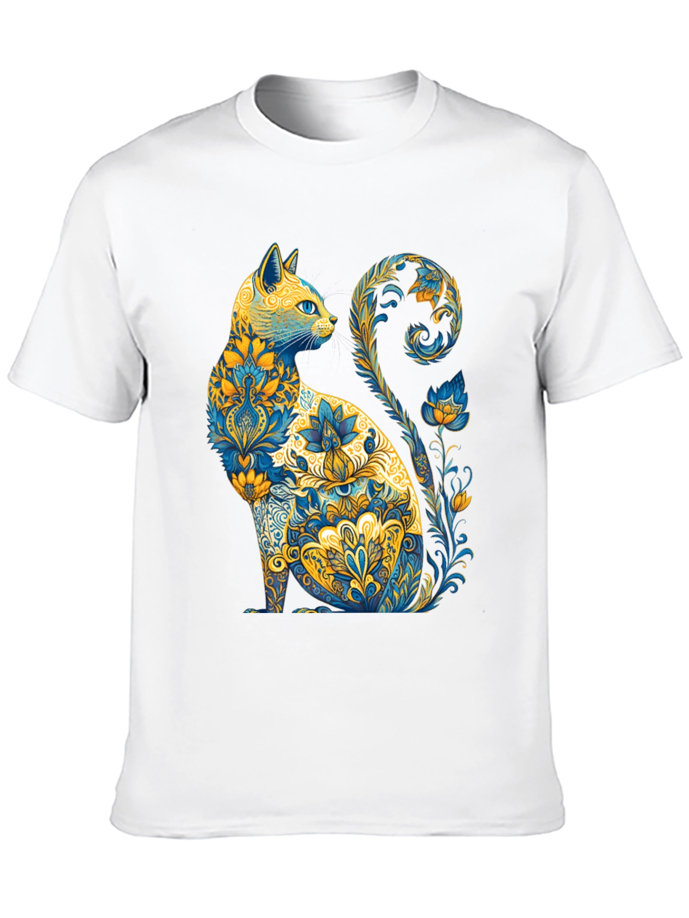 Black Floral Cat Graphic T-Shirt - Unique Design view 10
