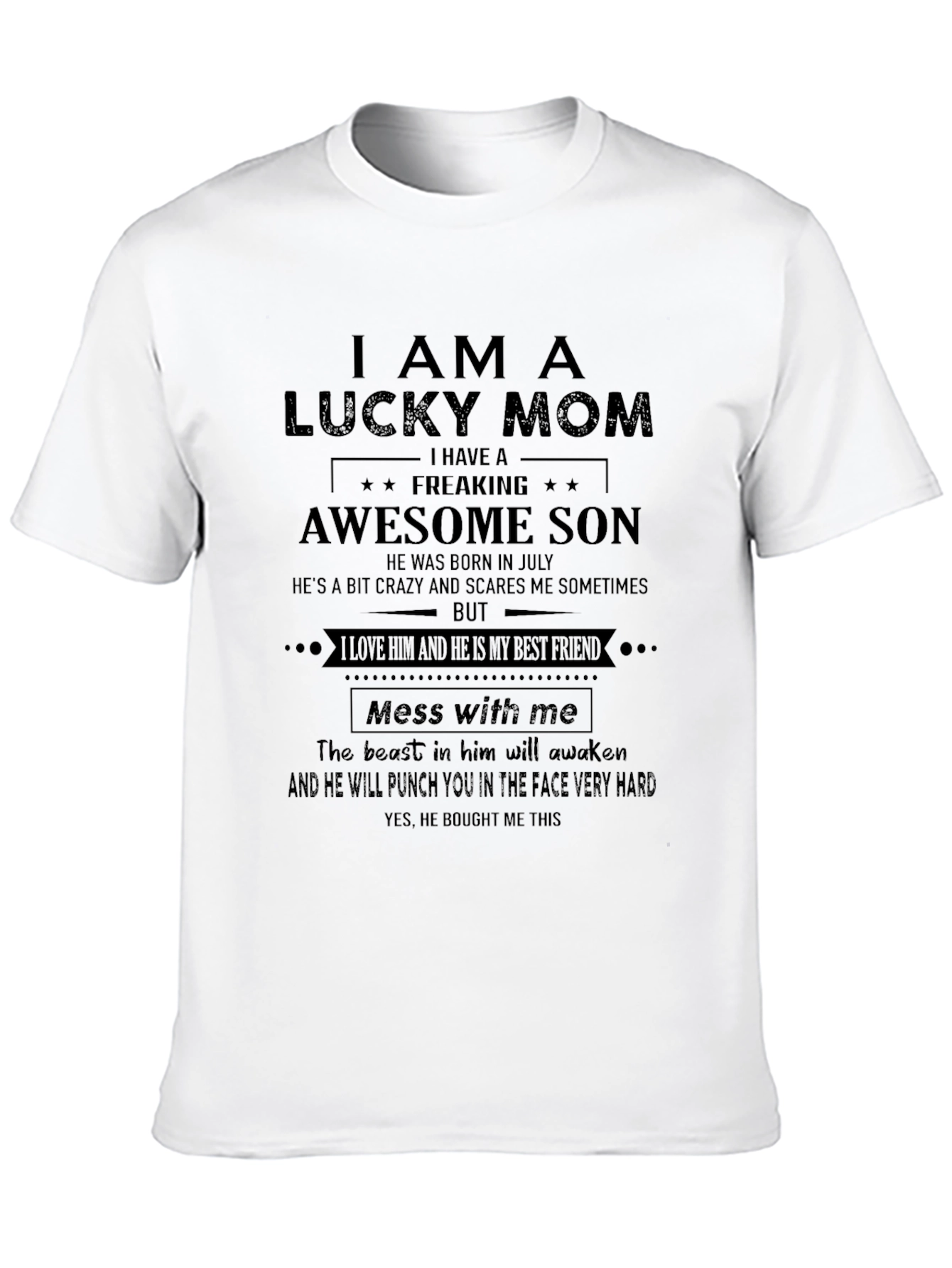 Black Lucky Mom Awesome Son Graphic Tee - July Birthday view 10