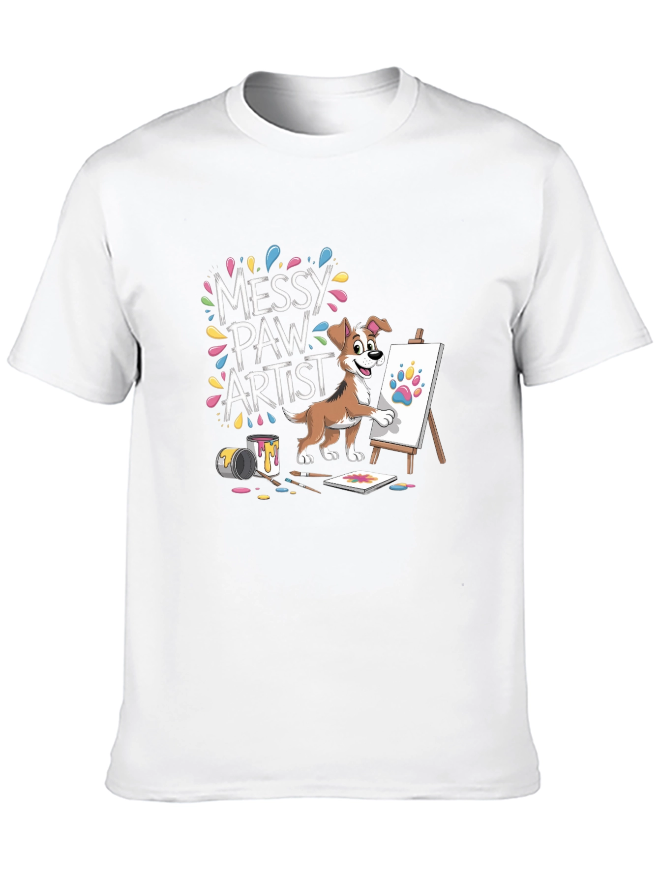 Black Messy Paw Artist T-Shirt - Cute Dog Painting Design view 10