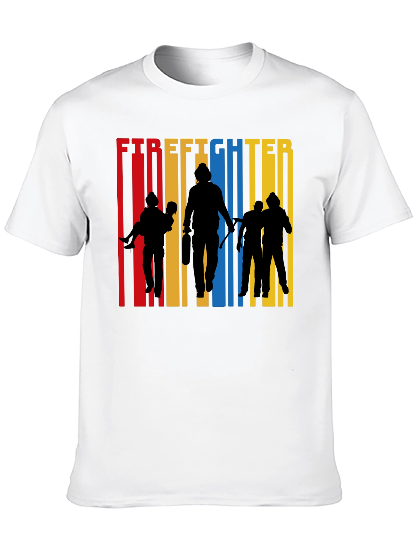 Black Firefighter Silhouette Graphic Tee - Crew Neck Cotton T-Shirt view 10