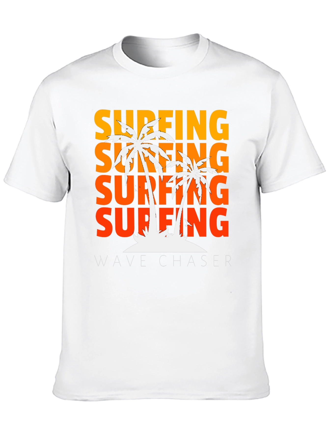 Black Surfing Wave Chaser Black T-Shirt with Palm Tree Design view 10