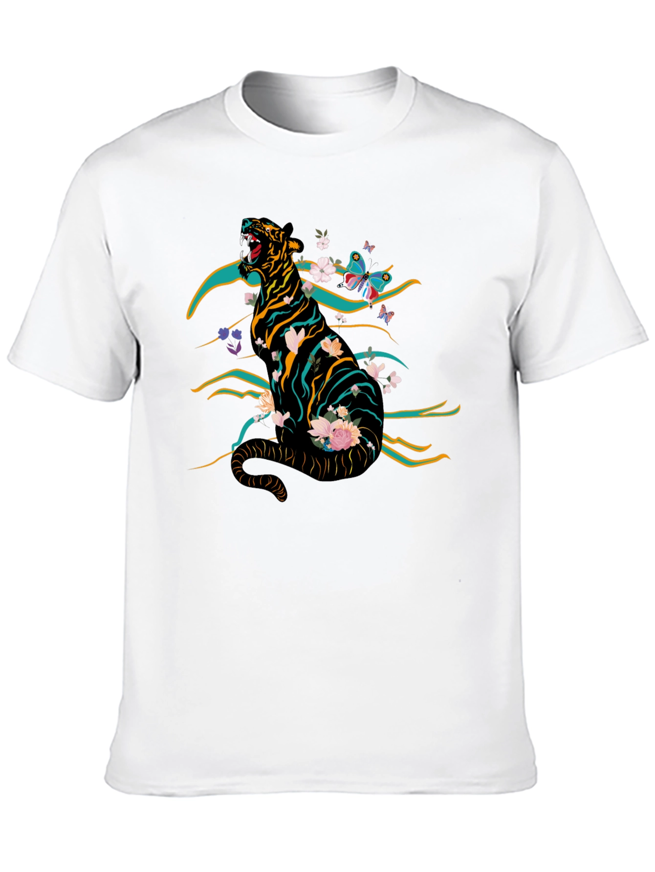Black Tiger & Floral Graphic Print Tee - Black view 10