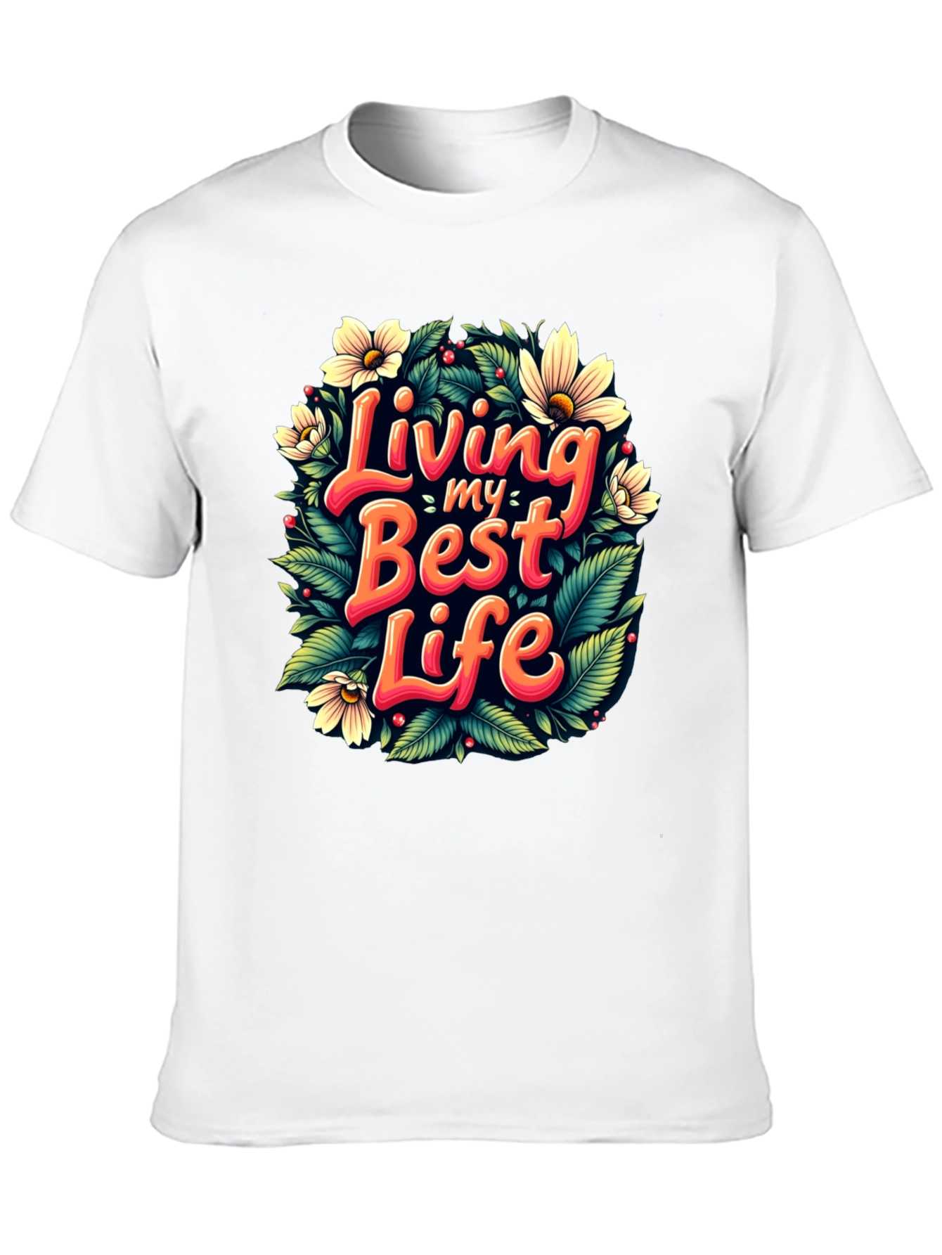 Black Living My Best Life T-Shirt - Floral Design view 10