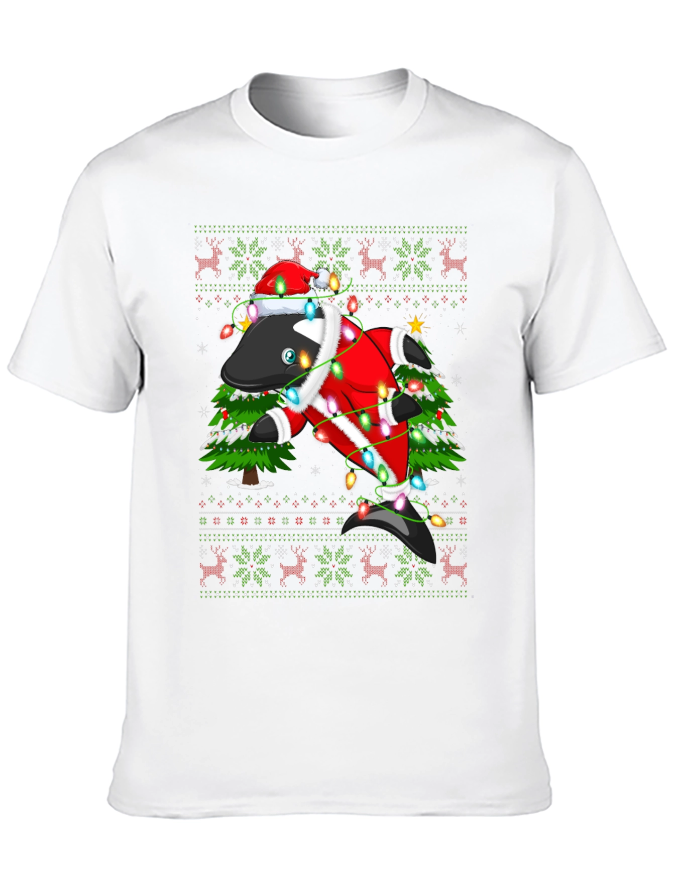 Black Festive Orca Ugly Christmas T-Shirt view 10