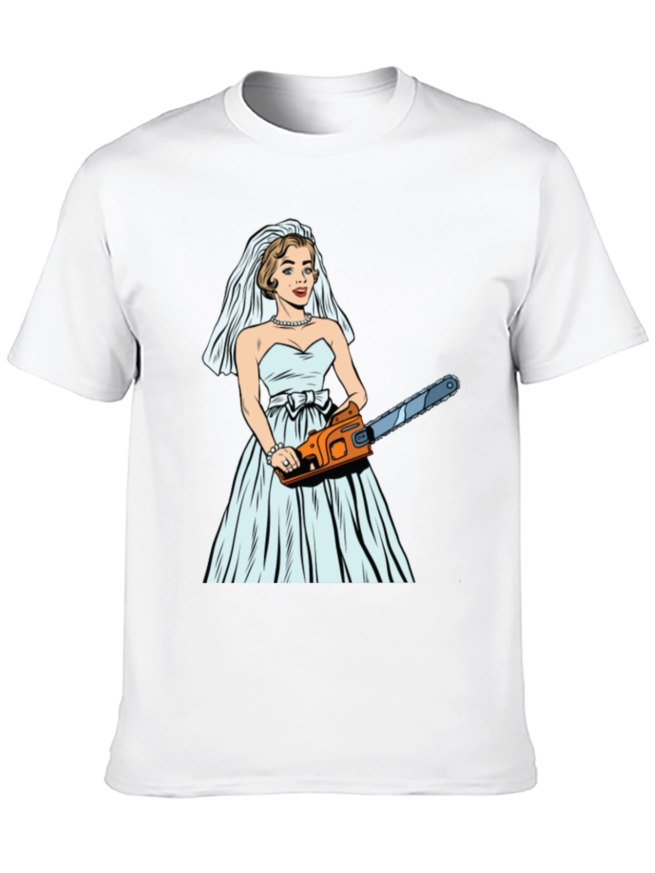 Black Bride with Chainsaw Graphic T-Shirt view 10