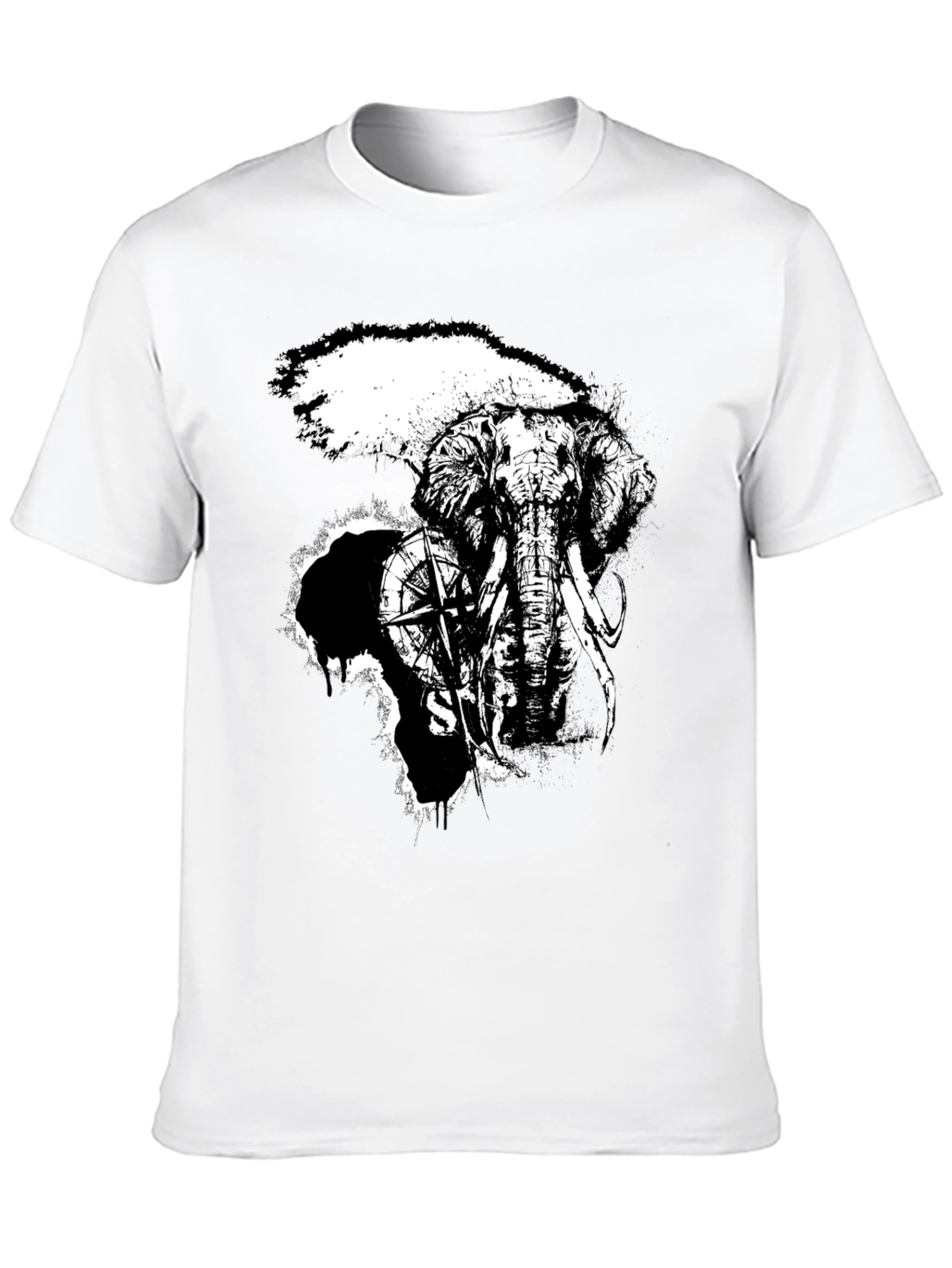 Black Elephant Compass Graphic Black T-Shirt view 10