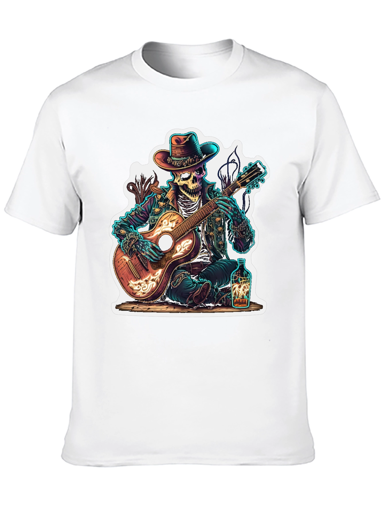Black Skeleton Cowboy Guitarist Graphic Tee view 10