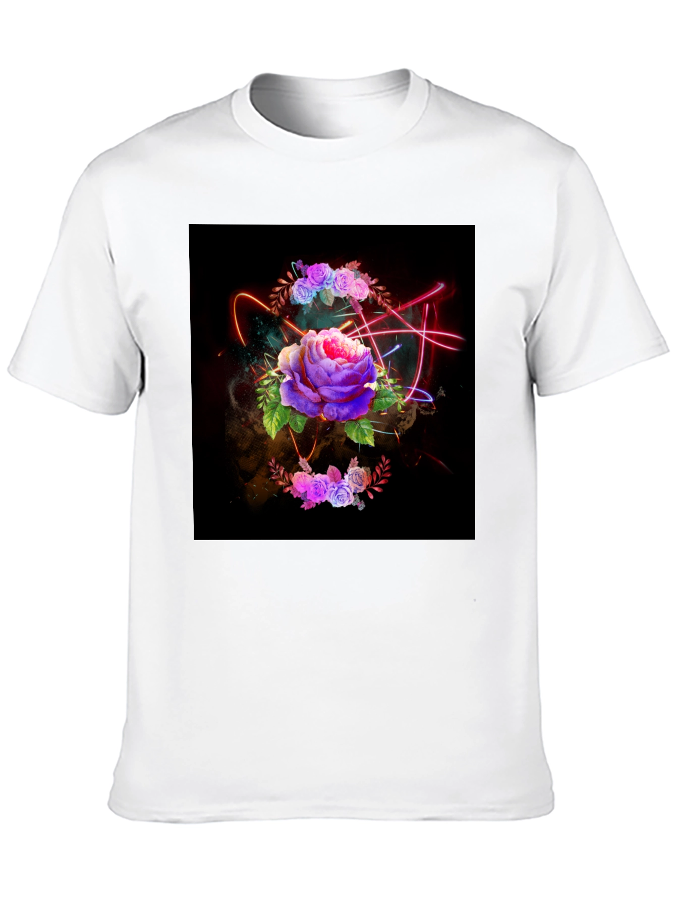 Black Floral Neon T-Shirt - Artistic Dark Design view 10