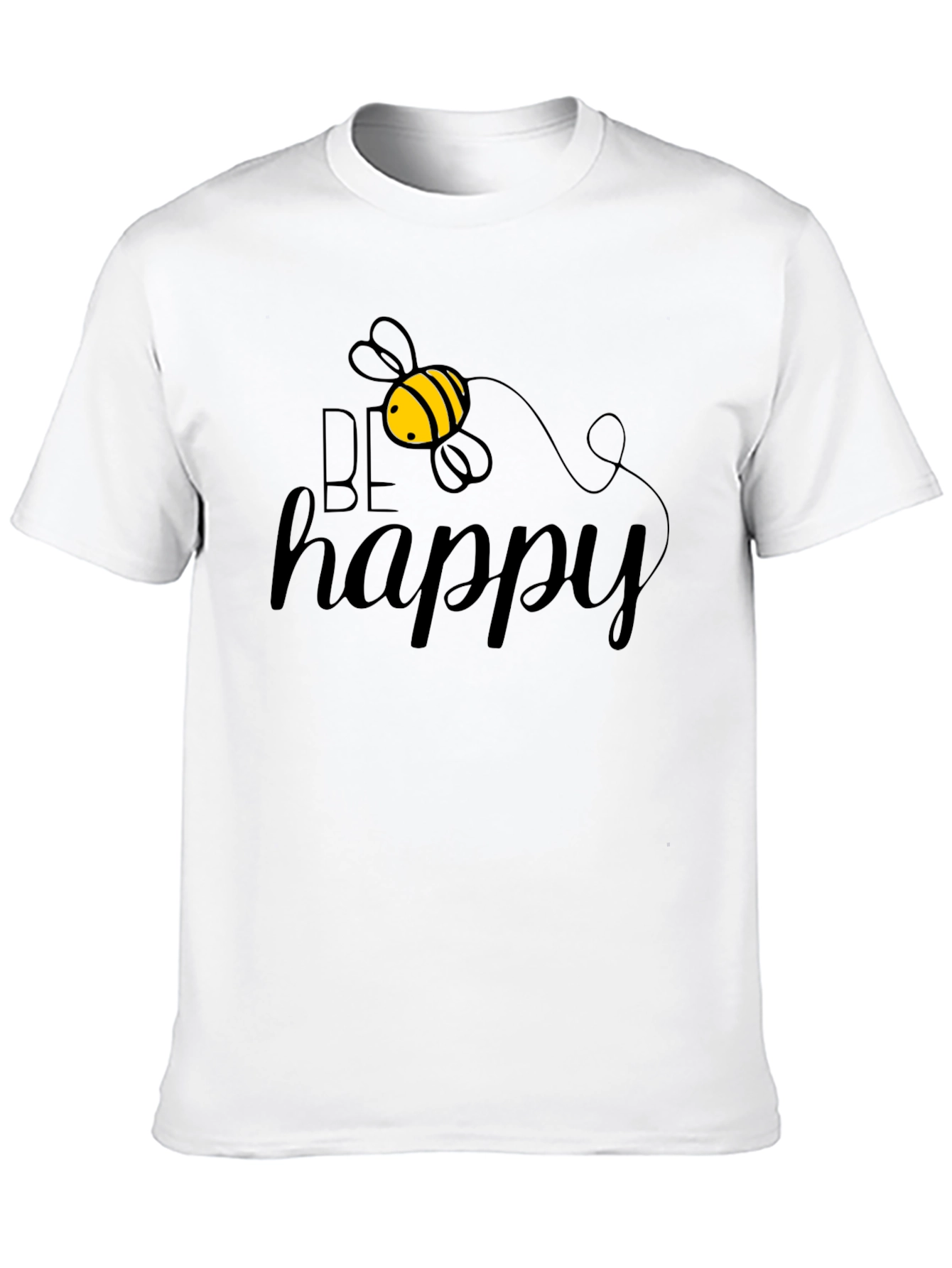 Black Be Happy Bee T-Shirt - Black Crew Neck view 10