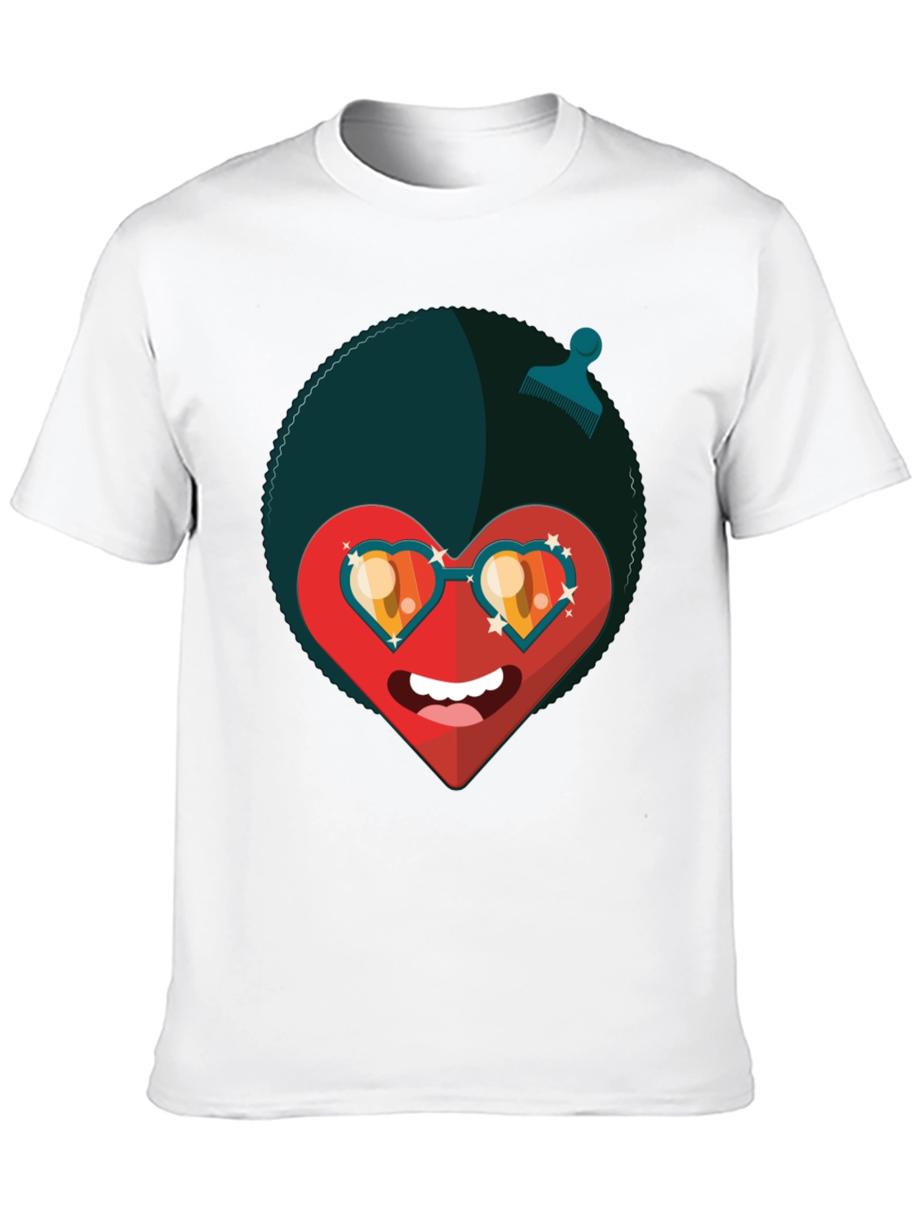 Black Funky Heart Afro T-Shirt - Black Graphic Tee view 10