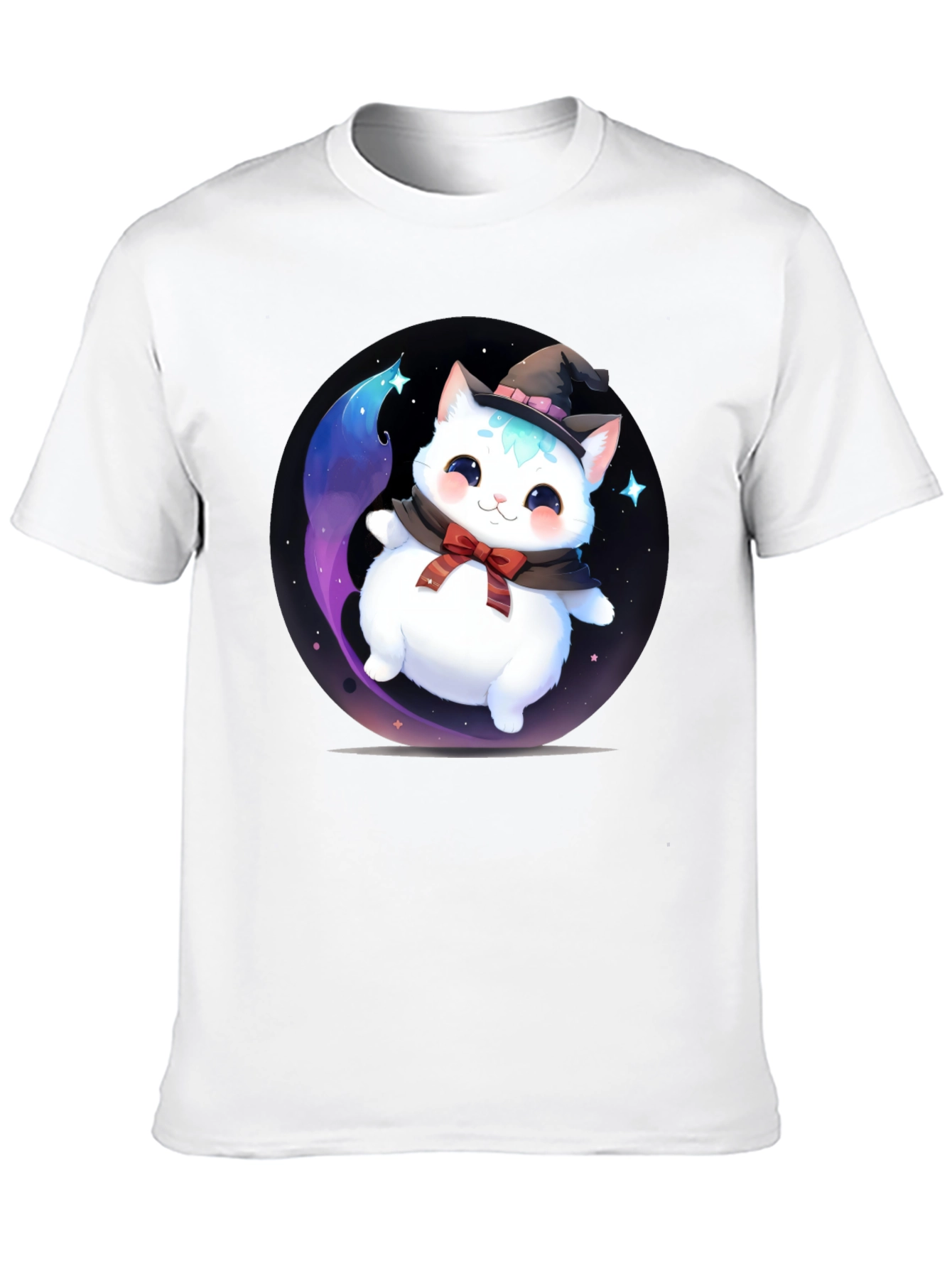 Black Cute Cat Wizard Graphic Tee - Soft Cotton Blend T-Shirt view 10