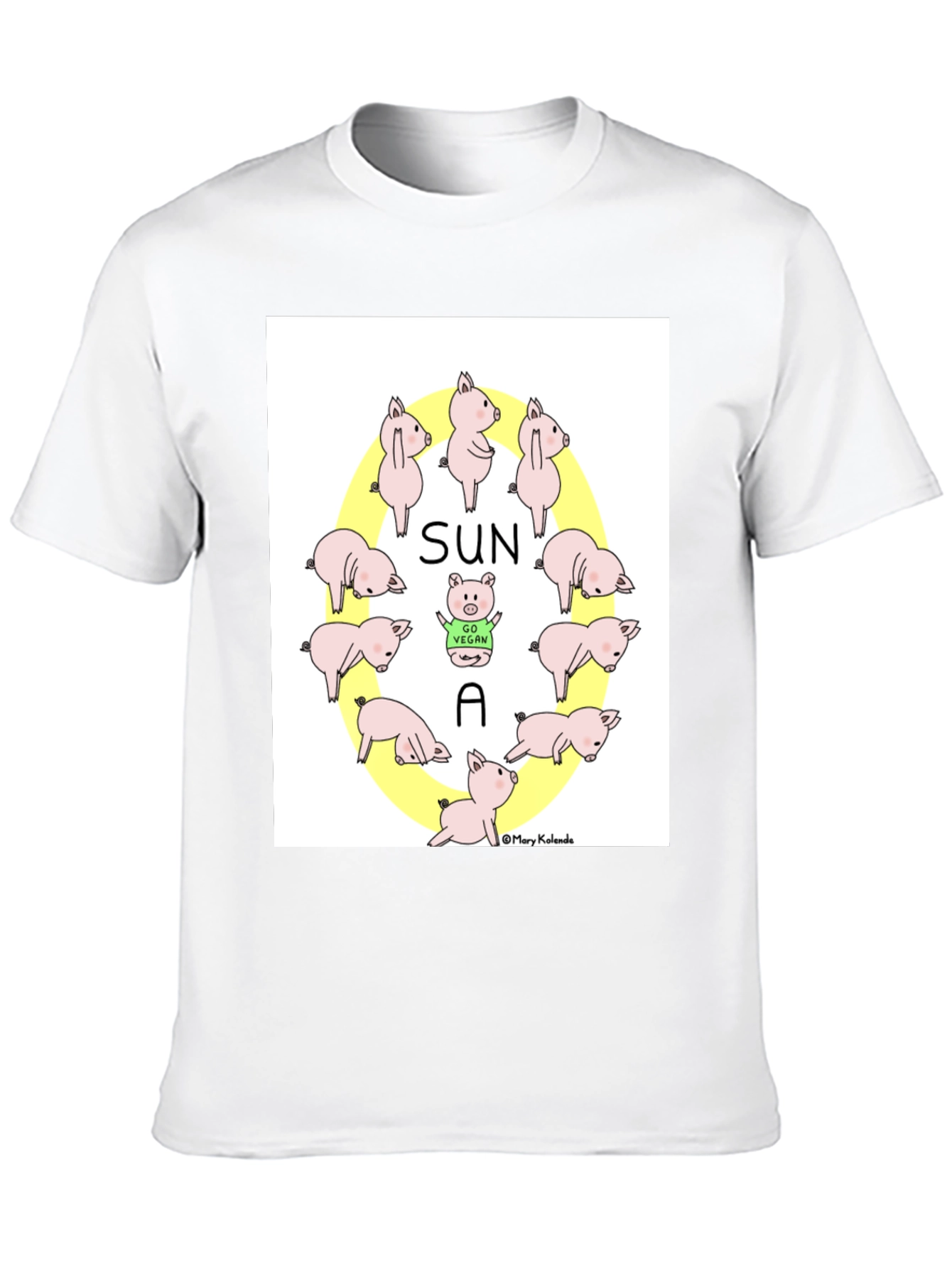 Black Cute Vegan Pig T-Shirt - Sun A Vegan Pun Tee view 10