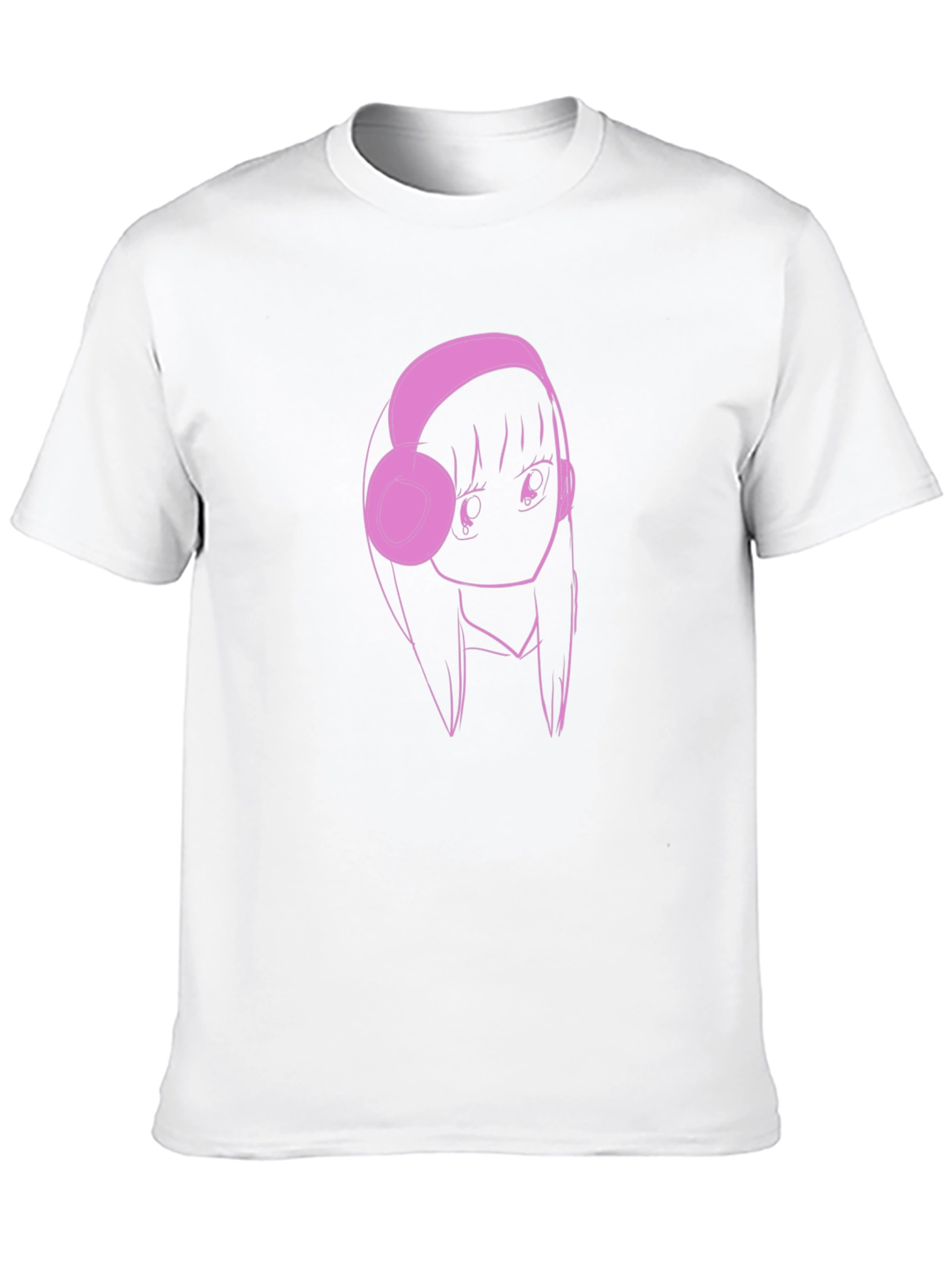 Black Anime Girl Pink Headphones Black T-Shirt view 10