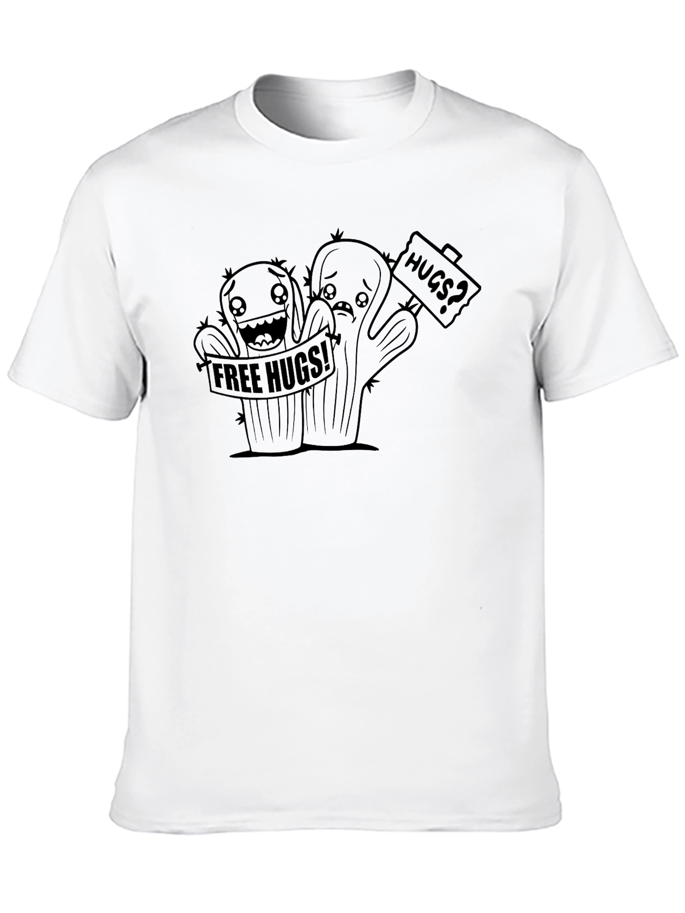 Black Free Hugs Cactus Graphic Black T-Shirt view 10
